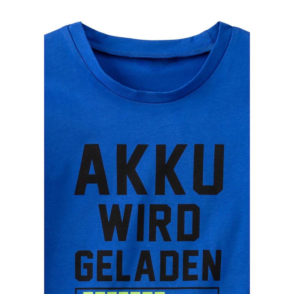 Buffalo Pyjama, (2 tlg., 1 Stück), Schlafanzug mit Spruch Akku wird geladen