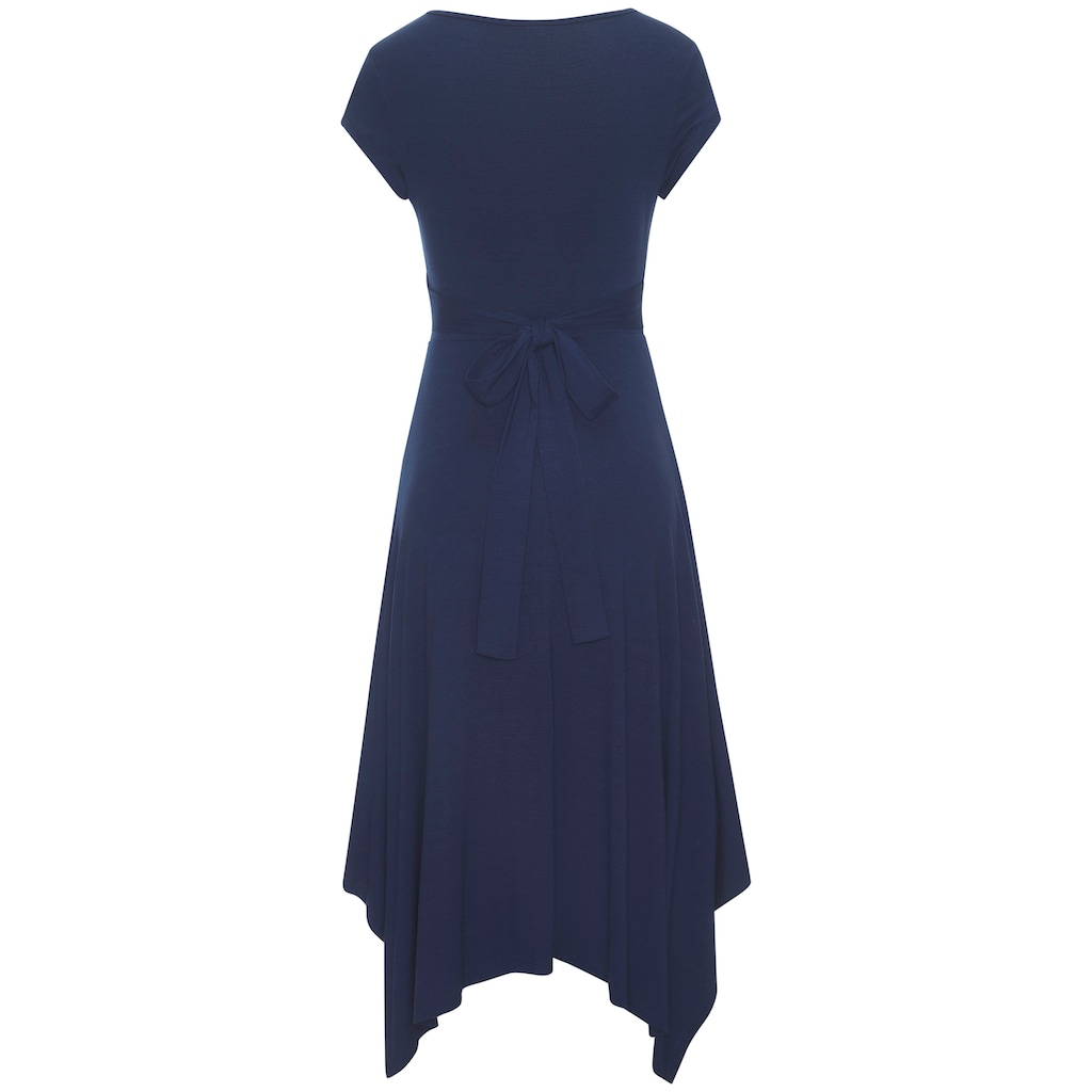 Beachtime Sommerkleid, mit Zipfelsaum und Schleife, Jerseykleid, asymmetrisches Rockteil