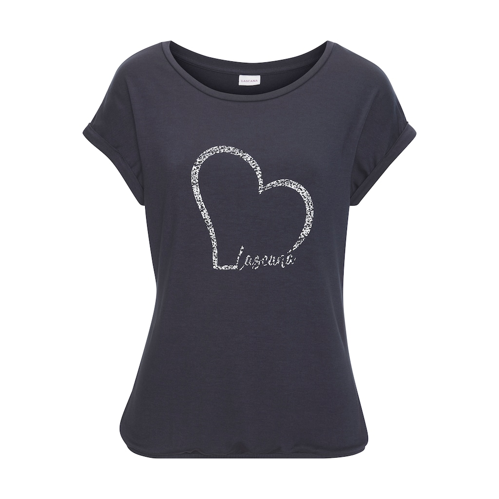 LASCANA Kurzarmshirt »mit Lascana Herz Print«, aus weichem Viskose-Stretch