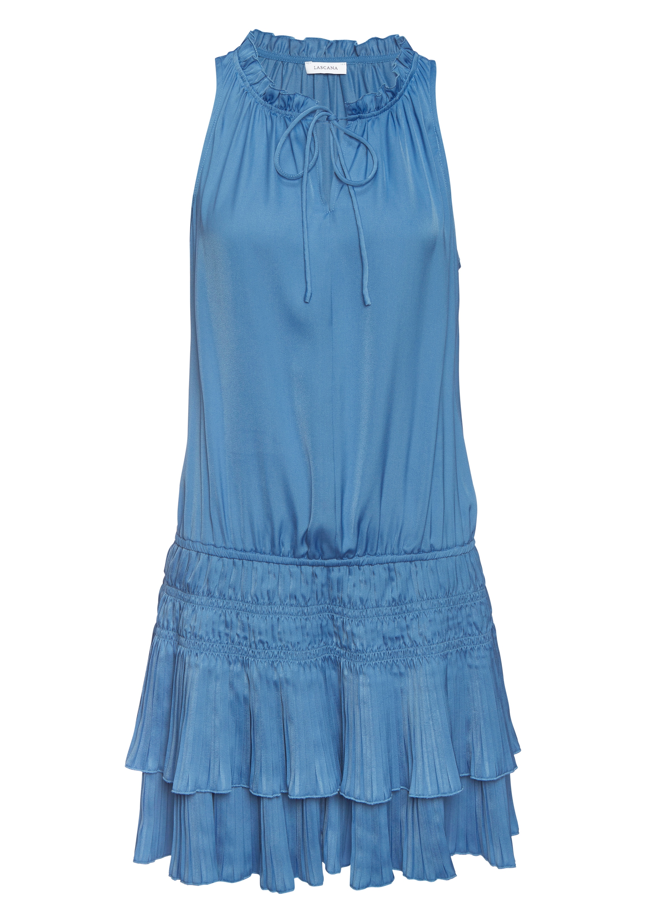 Vivance Sommerkleid »aus weich fliessender Satinqualität mit Rüschendetails« Ohne Taschen luftiges Partykleid, kurzes Satinkleid, Minikleid mit Volants,Festival