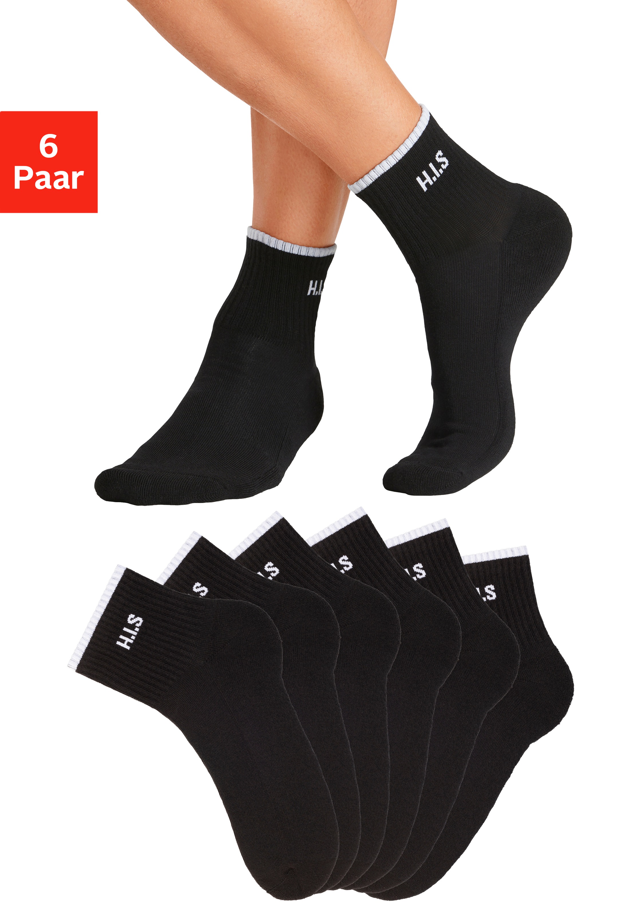 H.I.S Sportsocken Packung, 6 Paar tlg. Kurzsocken mit Frottee & verstärkten Belastungszonen