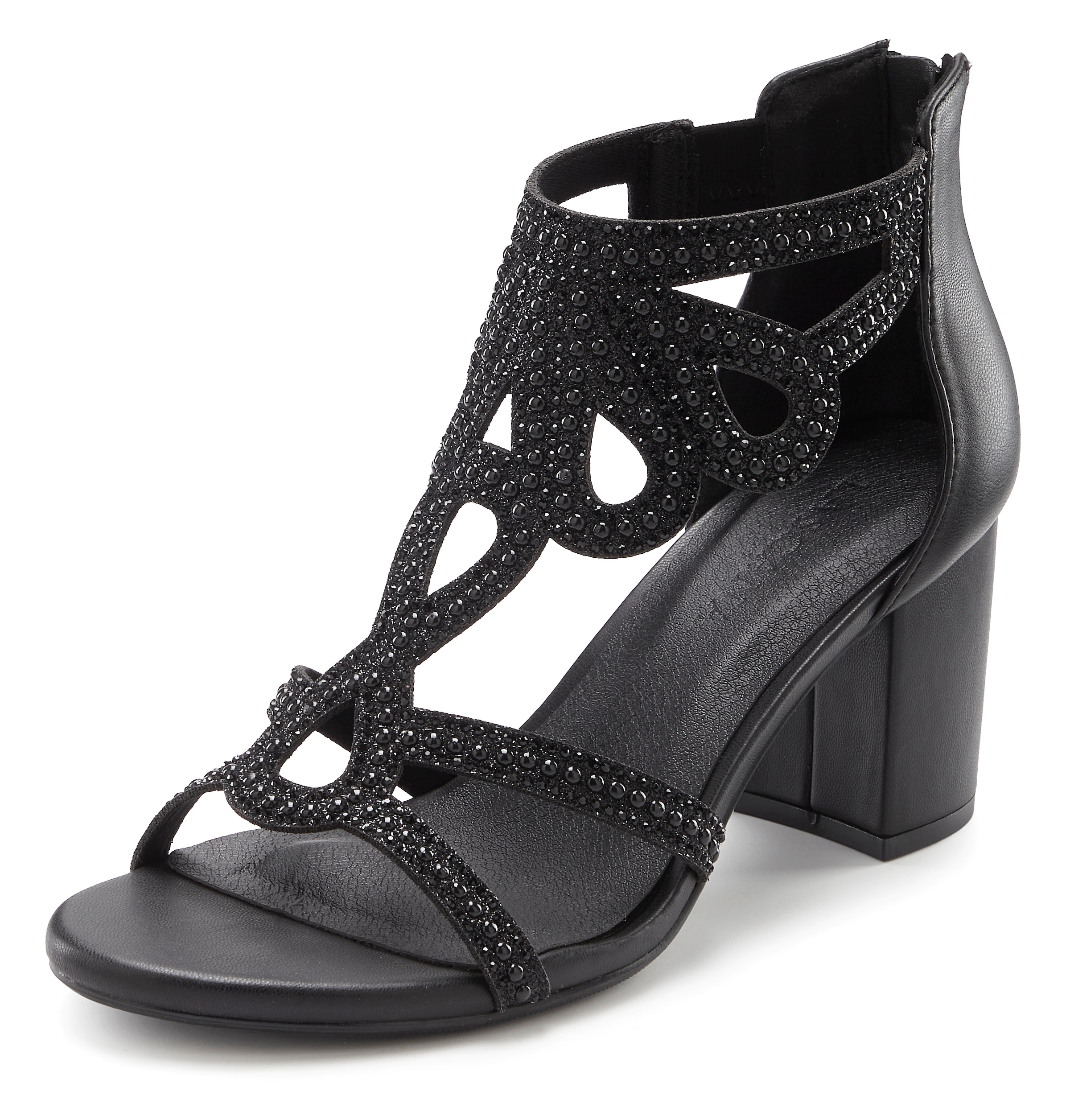 LASCANA Sandalette »Sandale, Sommerschuh, offener Schuh,«  NEU mit Blockabsatz und Glitzersteinchen VEGAN