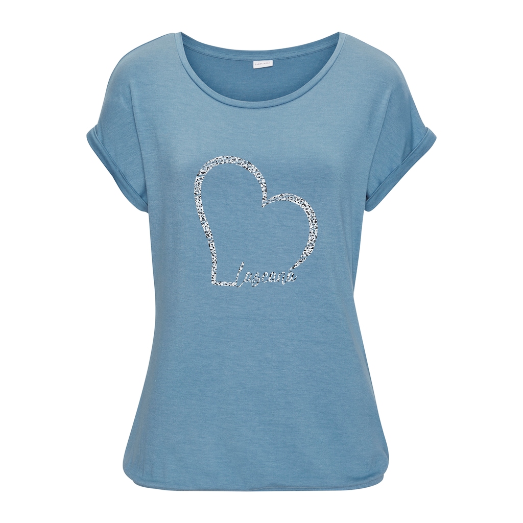 LASCANA Kurzarmshirt »mit Lascana Herz Print«, aus weichem Viskose-Stretch