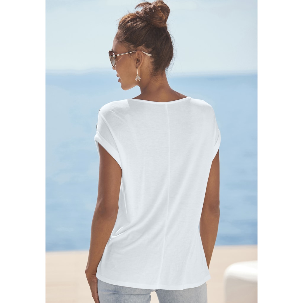 Buffalo Kurzarmshirt, mit Zierknöpfen, bequemes T-Shirt aus Jersey, Basic