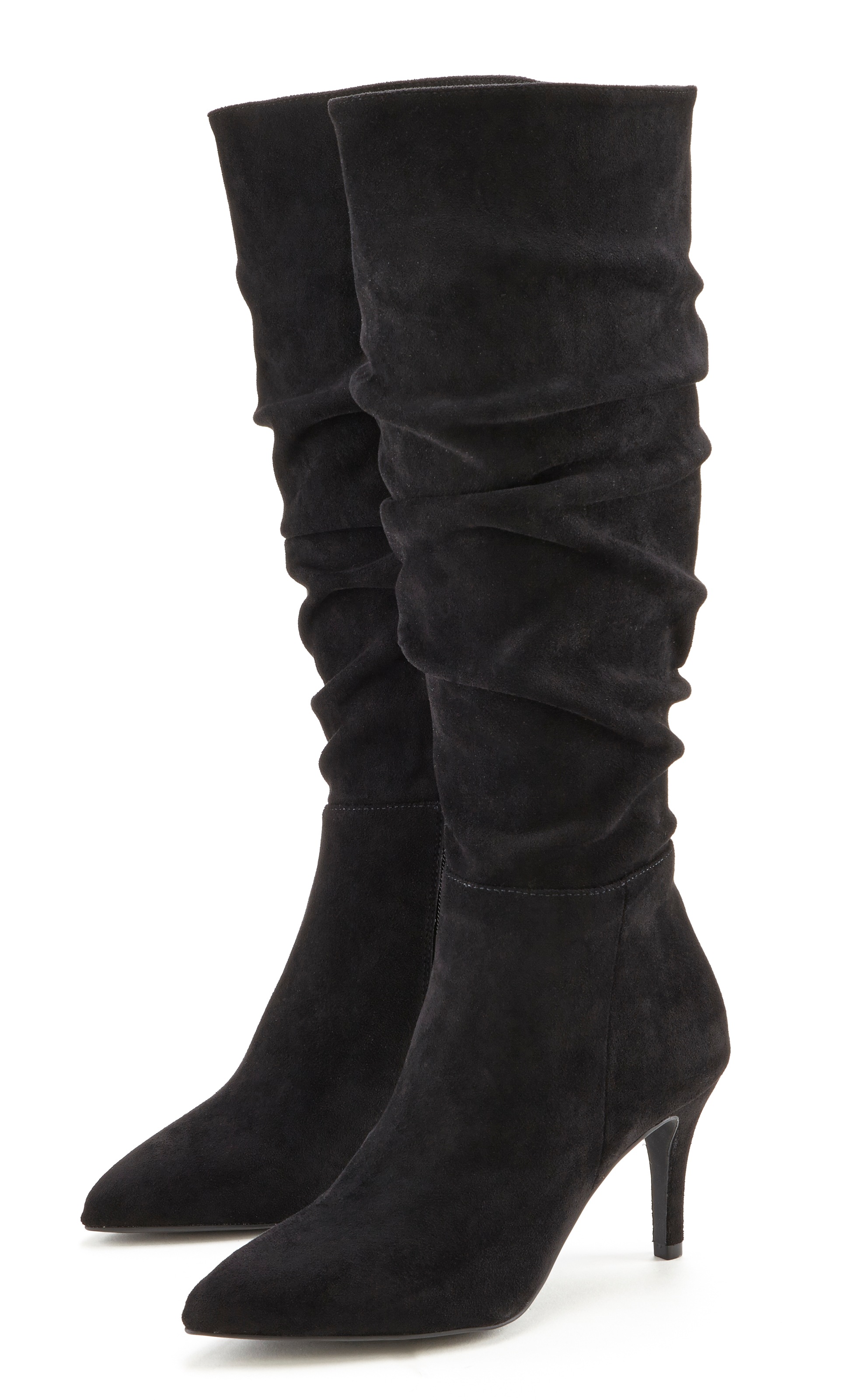 LASCANA Reissverschlussstiefel mit modischer Raffung, Langschaft, High-Heel Stiefelette,Slouchy Boots