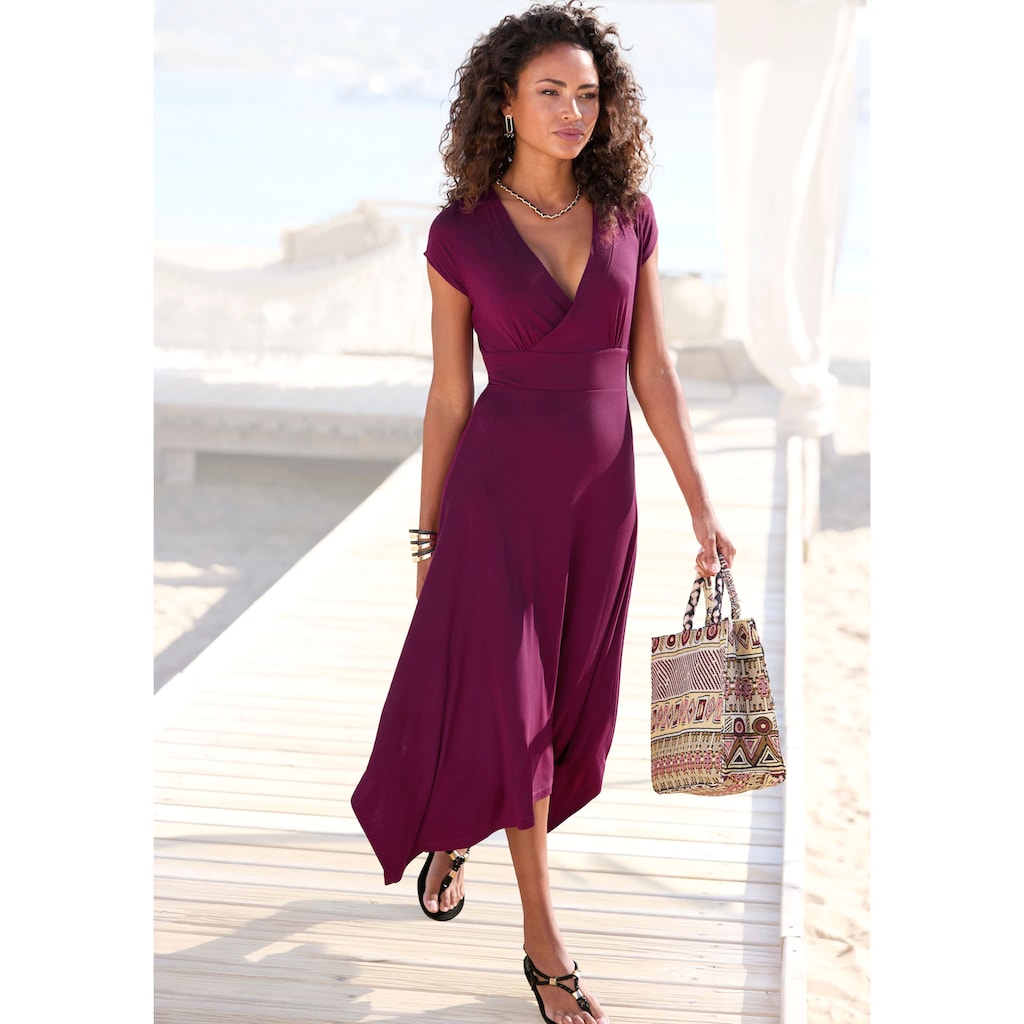 Beachtime Sommerkleid, mit Zipfelsaum und Schleife, Jerseykleid, asymmetrisches Rockteil