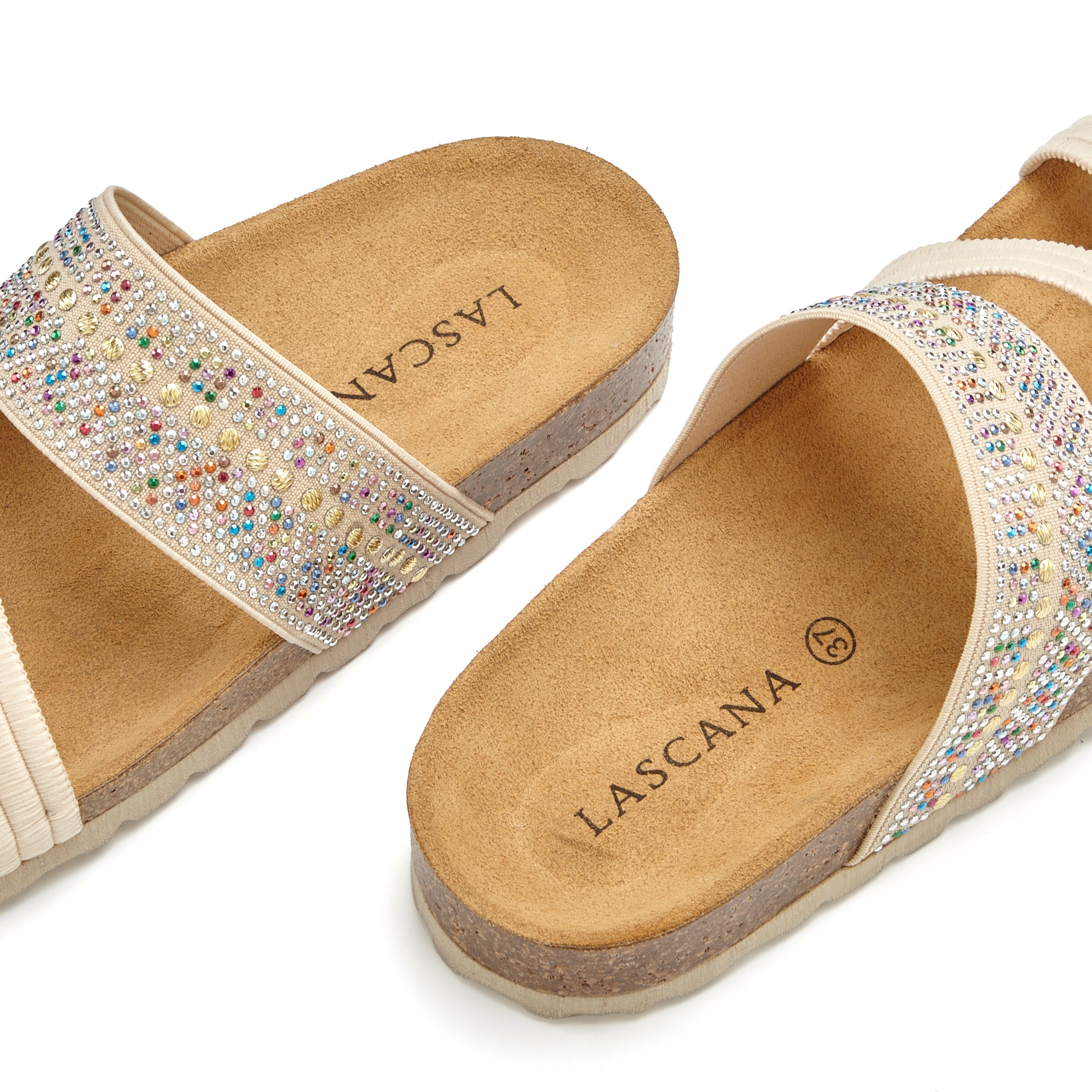 LASCANA Pantolette »Mule, Sandale, offener Schuh, Sommerschuh,«  mit Komfortkorkfussbett aus Leder und elastischen Riemen