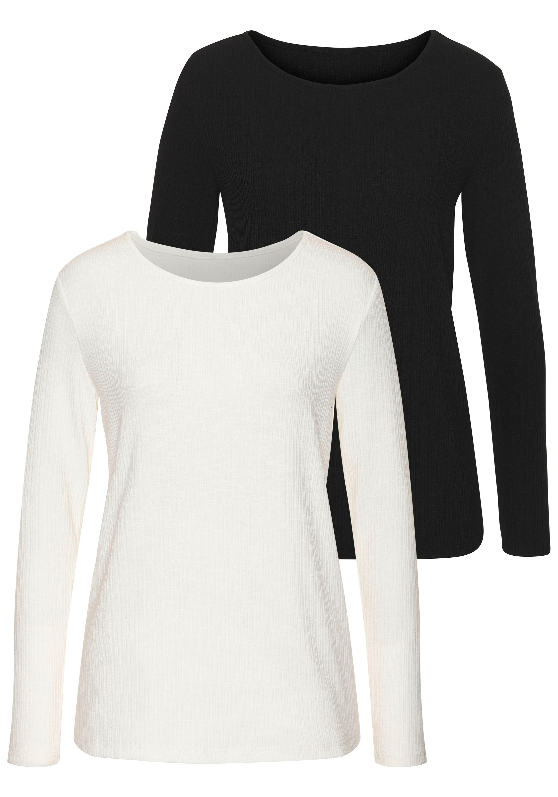Vivance Langarmshirt »mit modischer Rippstruktur« 2er-Pack, aus weichfliessender Qualität mit Viskose