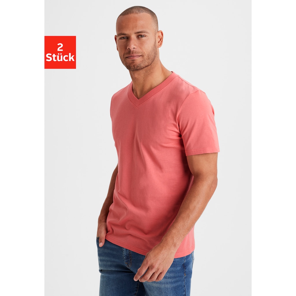 KangaROOS T-Shirt »Regular Fit,«, (2er-Pack), Freizeitshirt mit Kurzarm, V-Ausschnitt aus reine Baumwolle