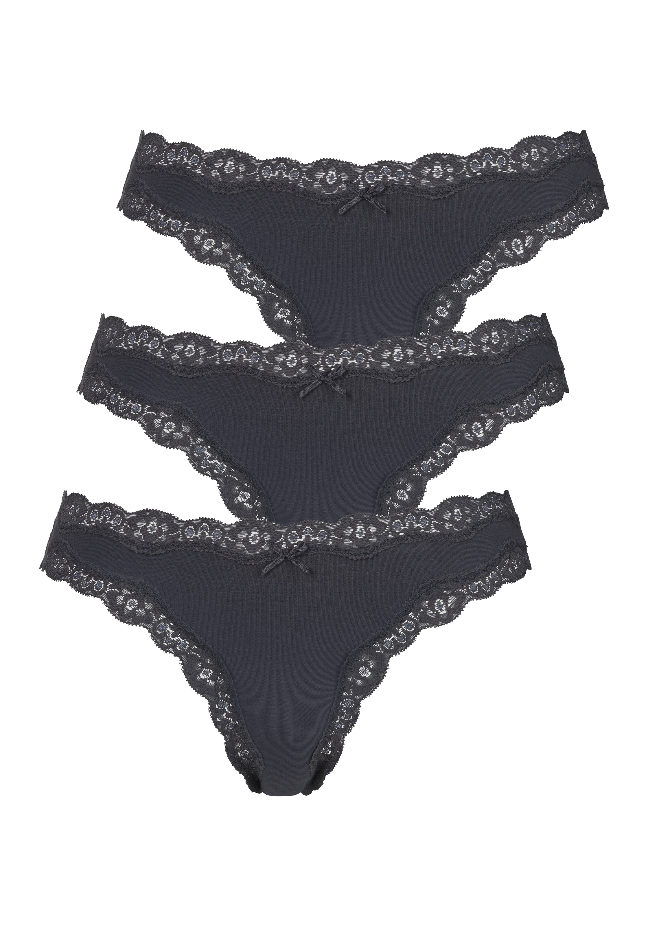 LASCANA String Packung, 3 Stk. mit floraler Spitze
