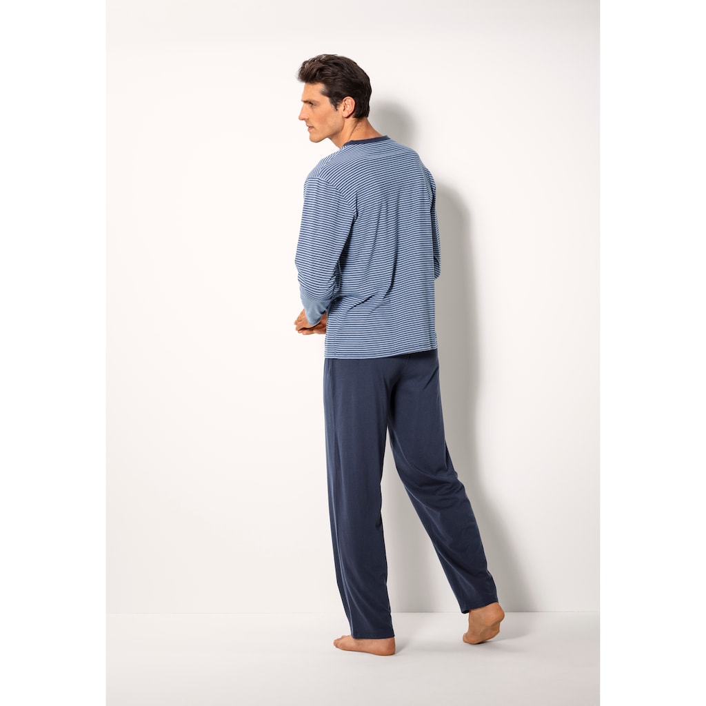le jogger® Pyjama, (Packung, 4 tlg., 2 Stück), Schlafanzug mit garngefärbten Streifen