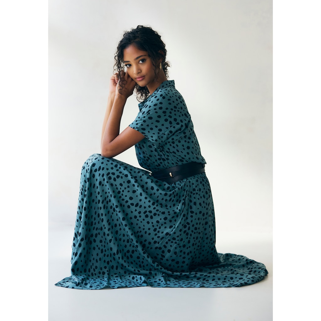 LASCANA Druckkleid, mit Punktedruck und asymmetrischem Saum, Hemdblusenkleid, Midikleid