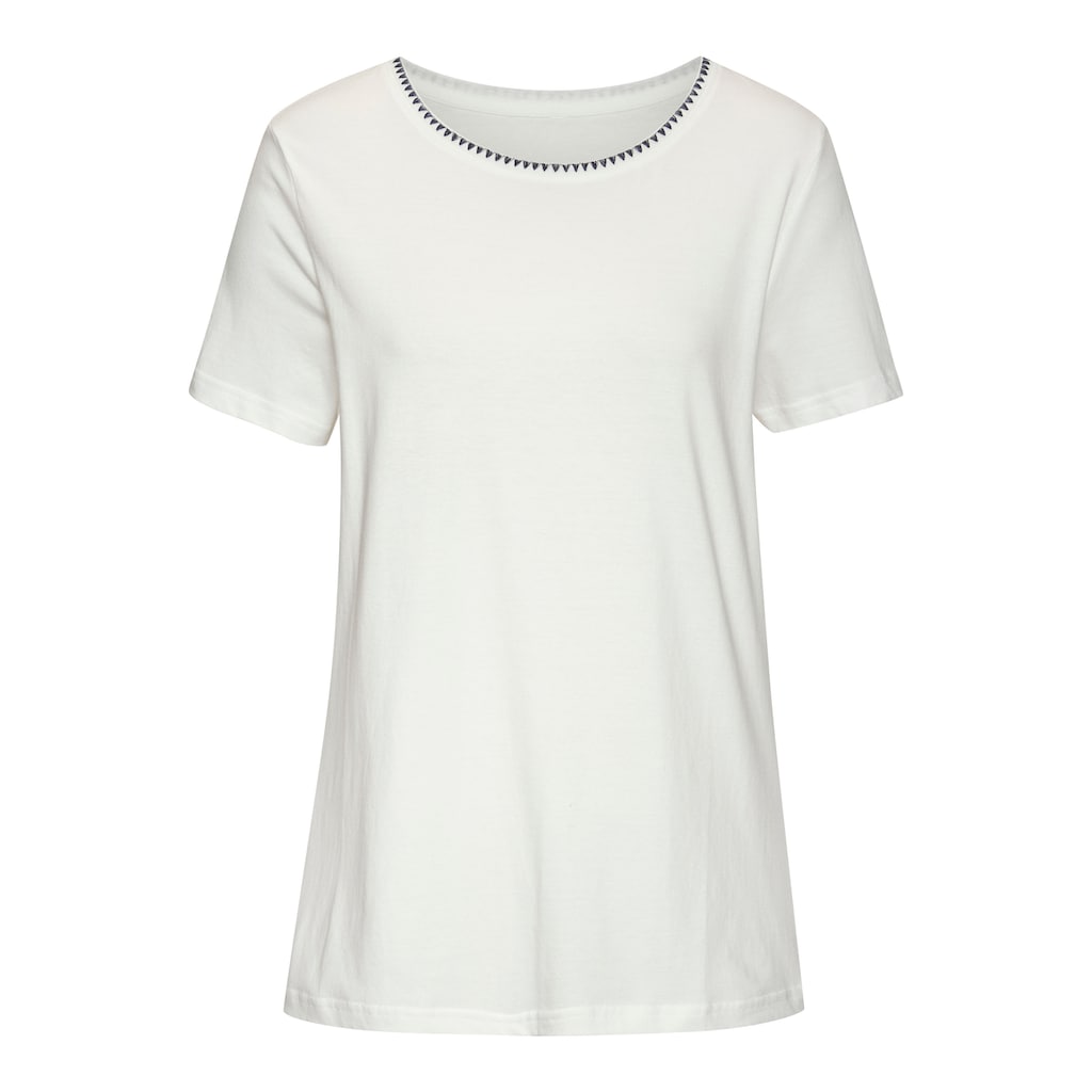 Vivance T-Shirt »mit modischer Kontraststickerei«, (Packung, 2er-Pack), aus weicher Baumwoll-Qualität