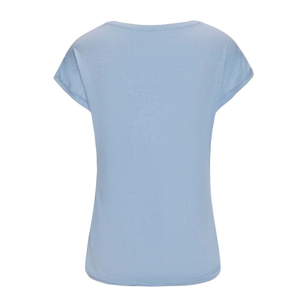 LASCANA Kurzarmshirt »mit schimmerndem Blumenprint«, aus elastischer Viskose-Qualität