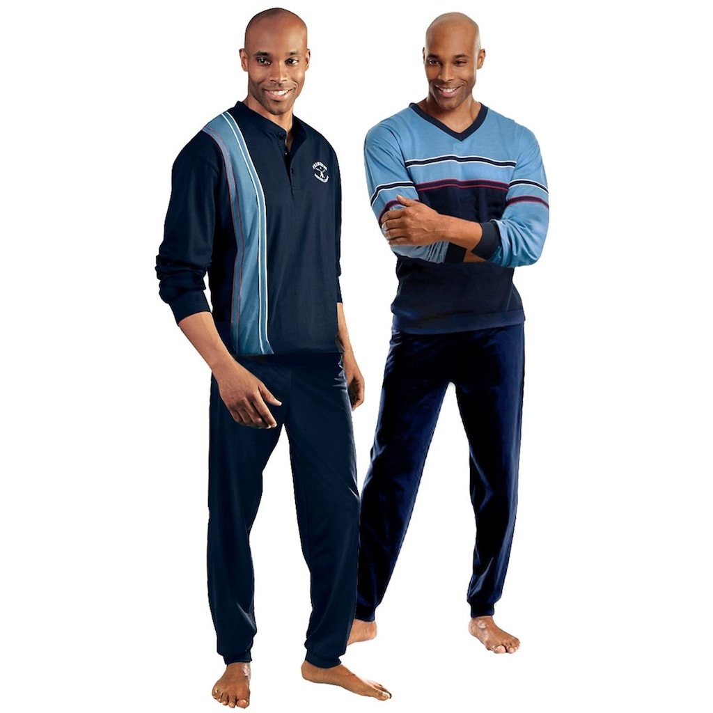le jogger® Pyjama, (Packung, 4 tlg., 2 Stück), Schlafanzug für Herren in langer Form
