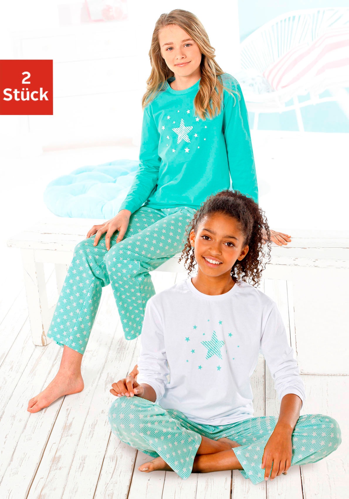 petite fleur Pyjama Set, 2 Stück, 4 tlg. in langer Form mit Sternen Print