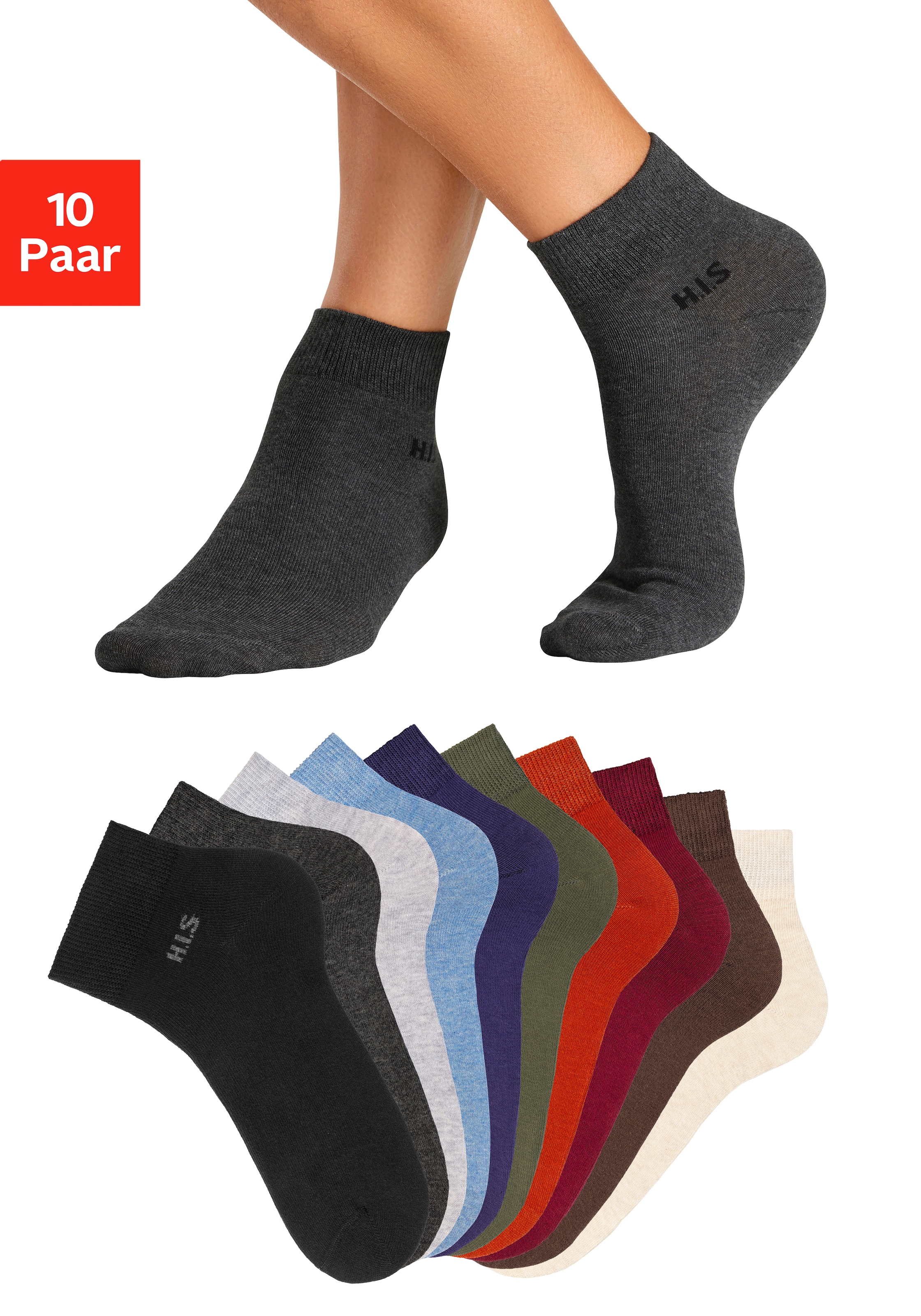 H.I.S Kurzsocken Packung, 10 Paar tlg. mit farbigem Innenbund