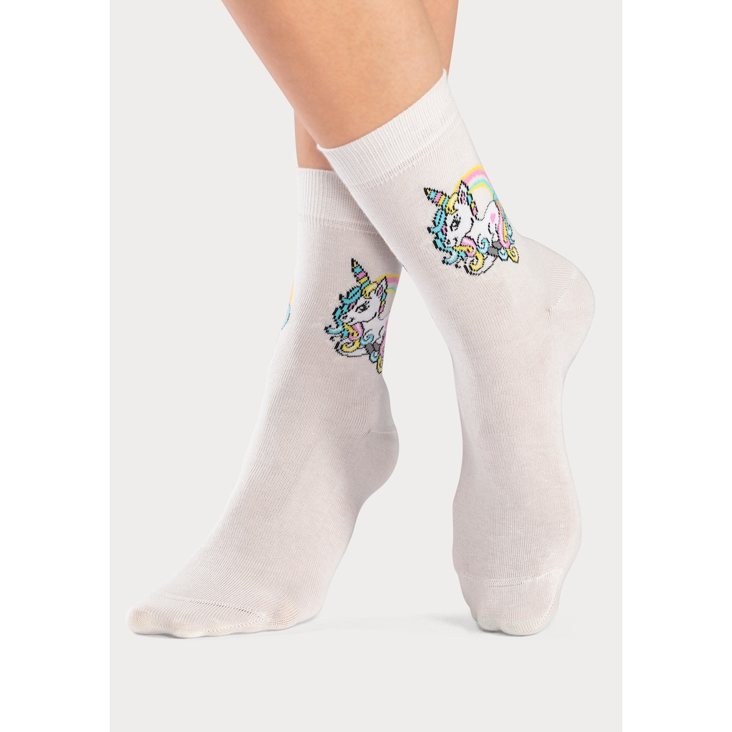 H.I.S Basicsocken, (Packung, 4 Paar), mit Einhorn Motiven