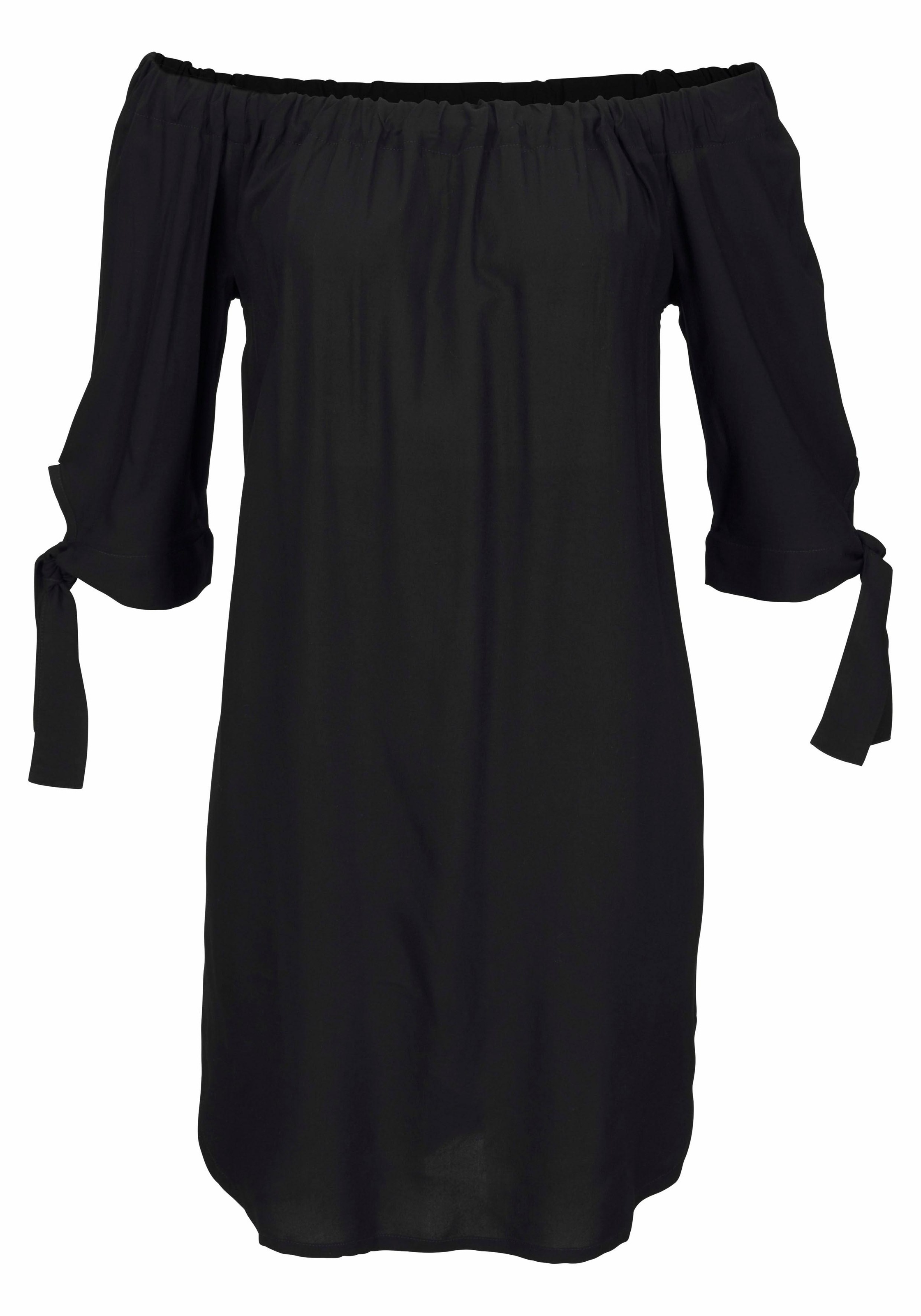 LASCANA Blusenkleid mit Carmenausschnitt und 3/4-Ärmeln, Sommerkleid, Strandkleid, Basic