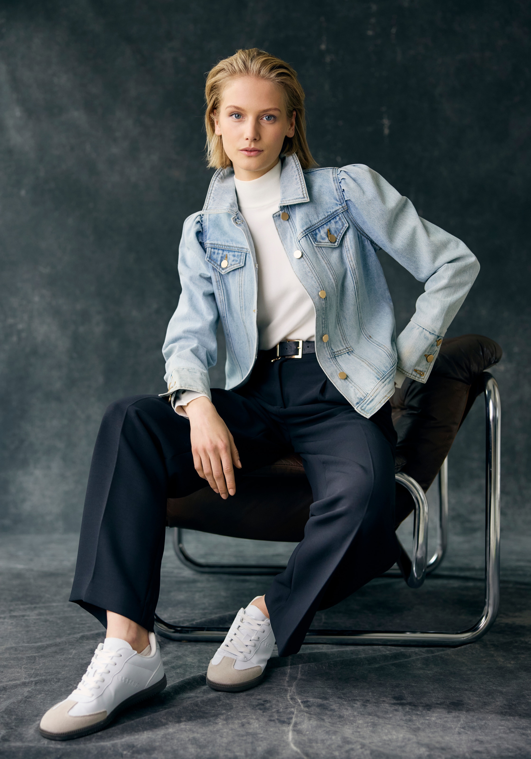 Vivance Veste en jean mit Puffärmeln und Knöpfen, Ziertaschen, Denim