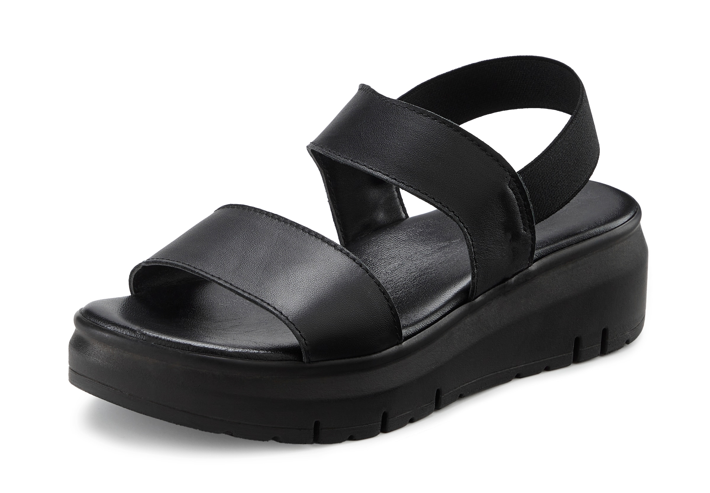 French Connection Sandale »Sommerschuhe, Sandalette, Ledersandalette, offener Schuh, Ledersandale«  NOUVEAU en cuir de haute qualité avec petit talon compensé et semelle plateforme
