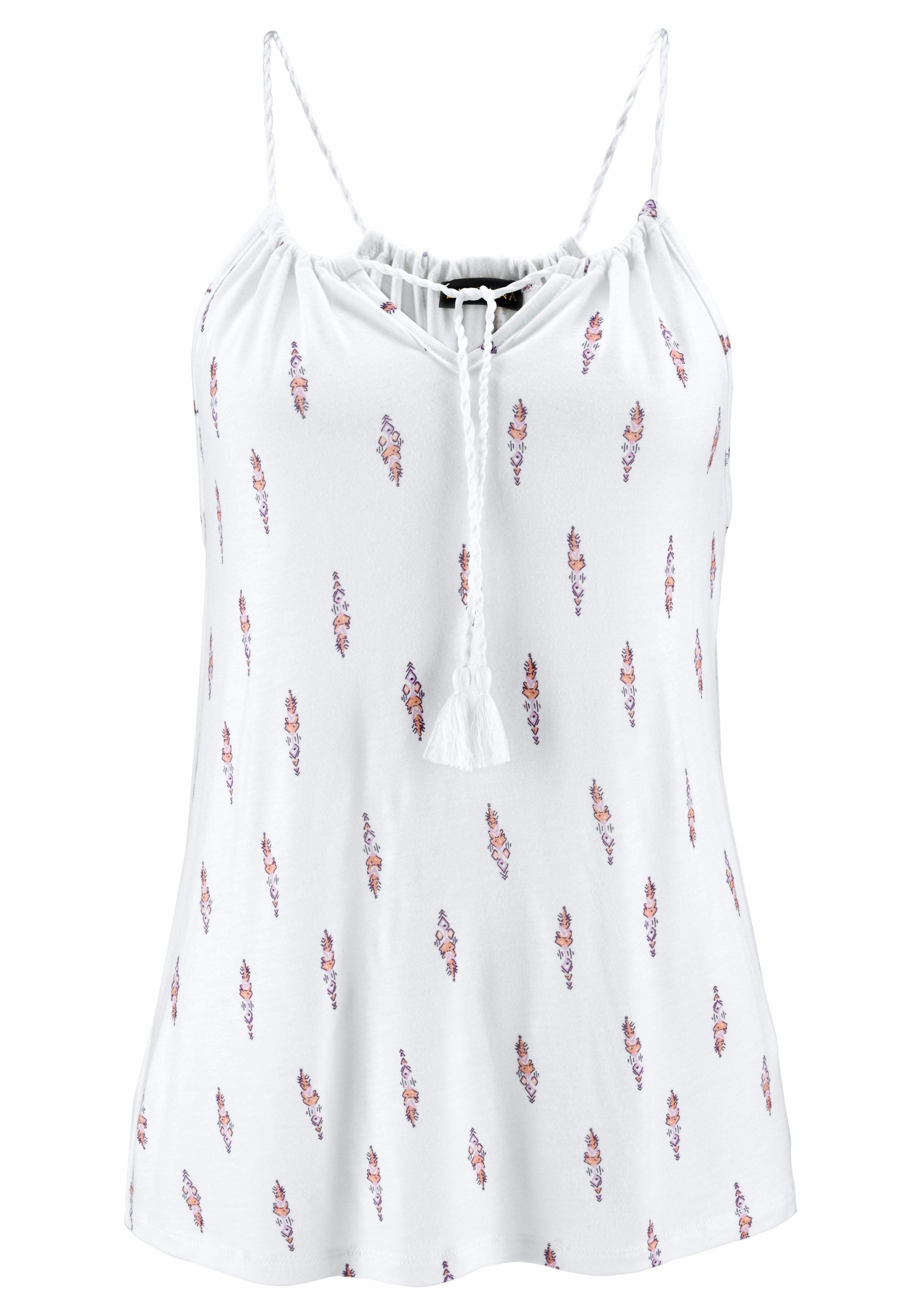 LASCANA Strandtop mit kleinem Ornamentdruck und Kordelträgern, Spaghettiträger, Damentop