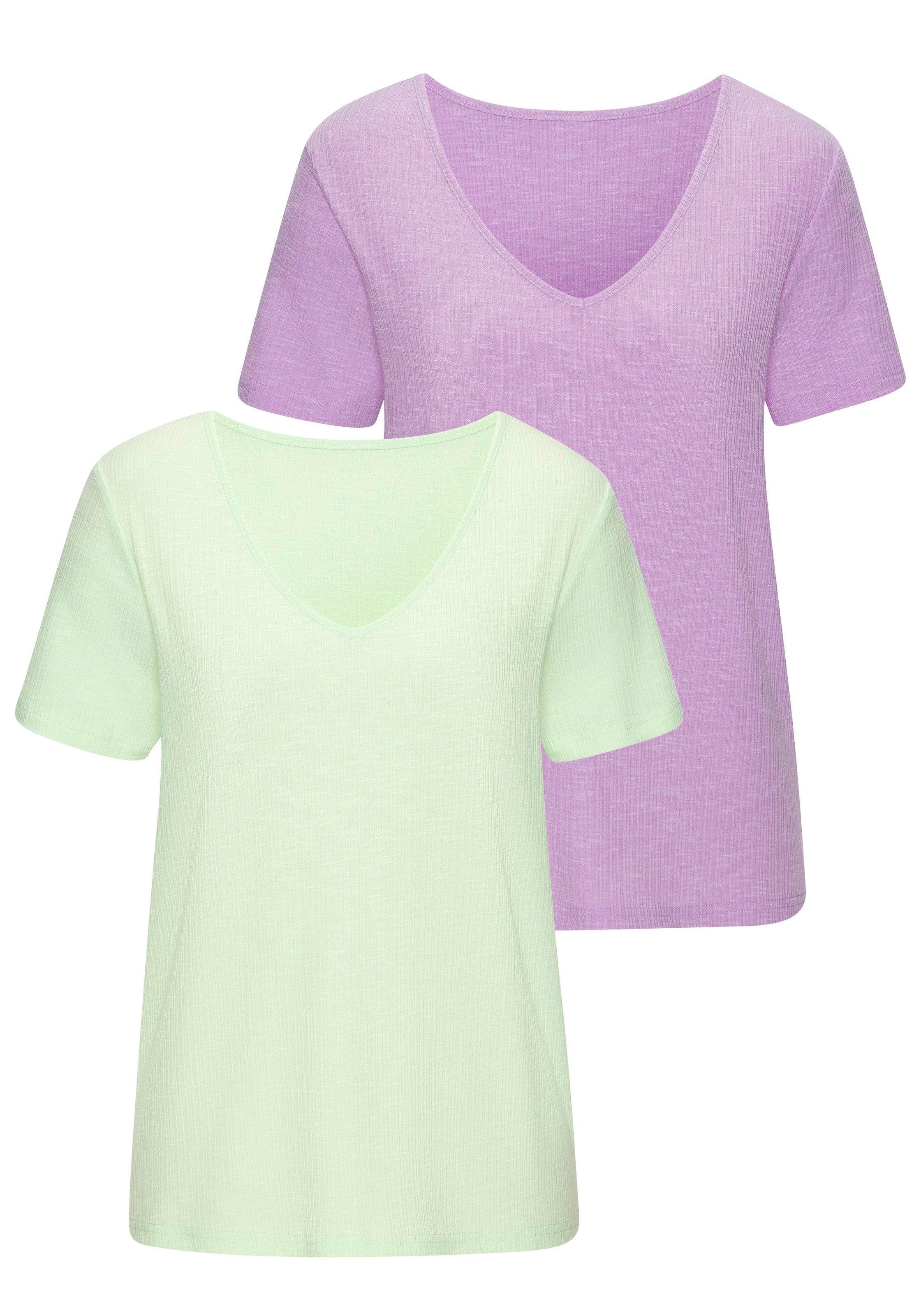 Thumbnail - Vivance T-Shirt »mit modischer Rippstruktur«, (2er-Pack), aus weichfliessender Qualität mit Viskose