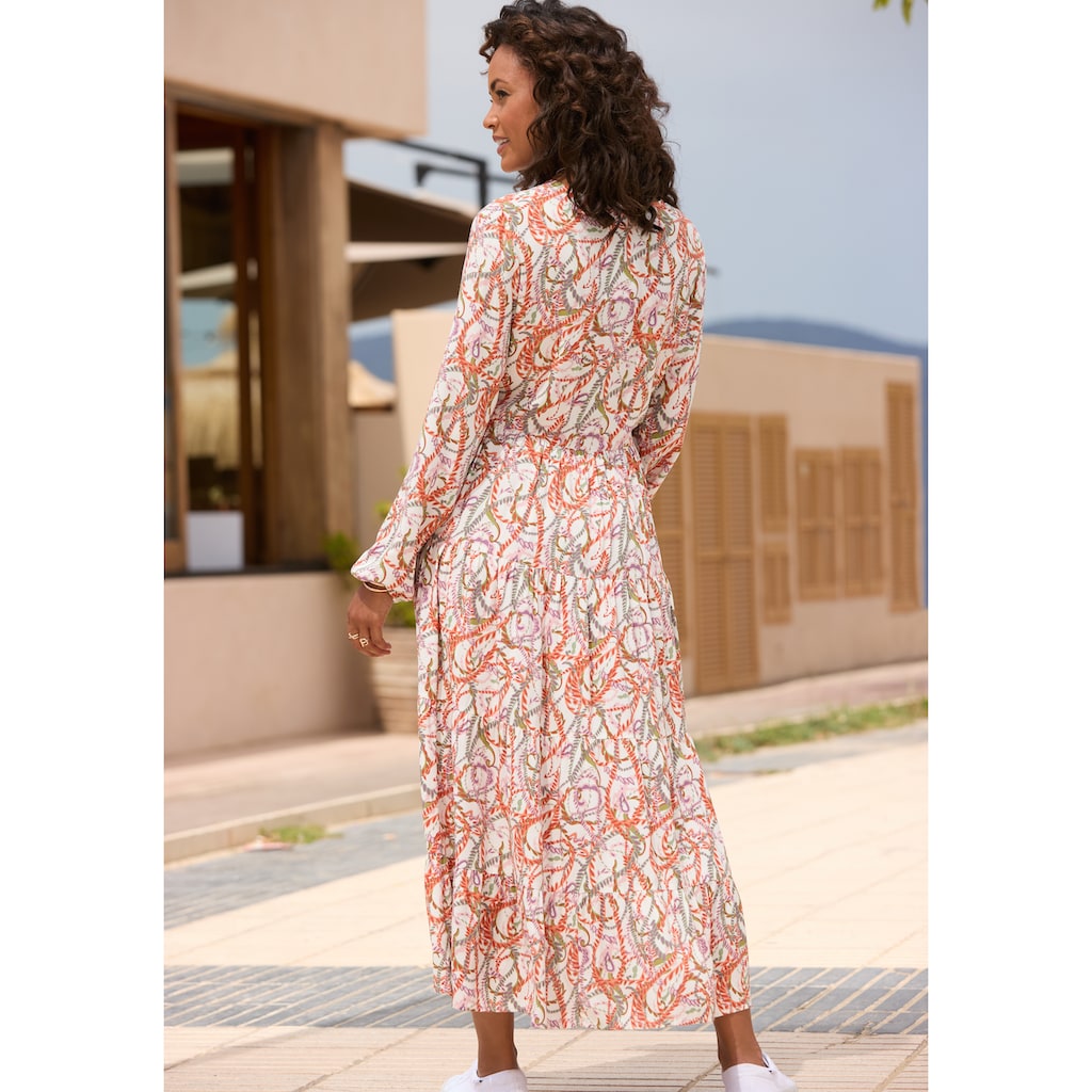 LASCANA Maxikleid, mit Alloverprint und Volants, langärmlig, Druckkleid, casual-chic