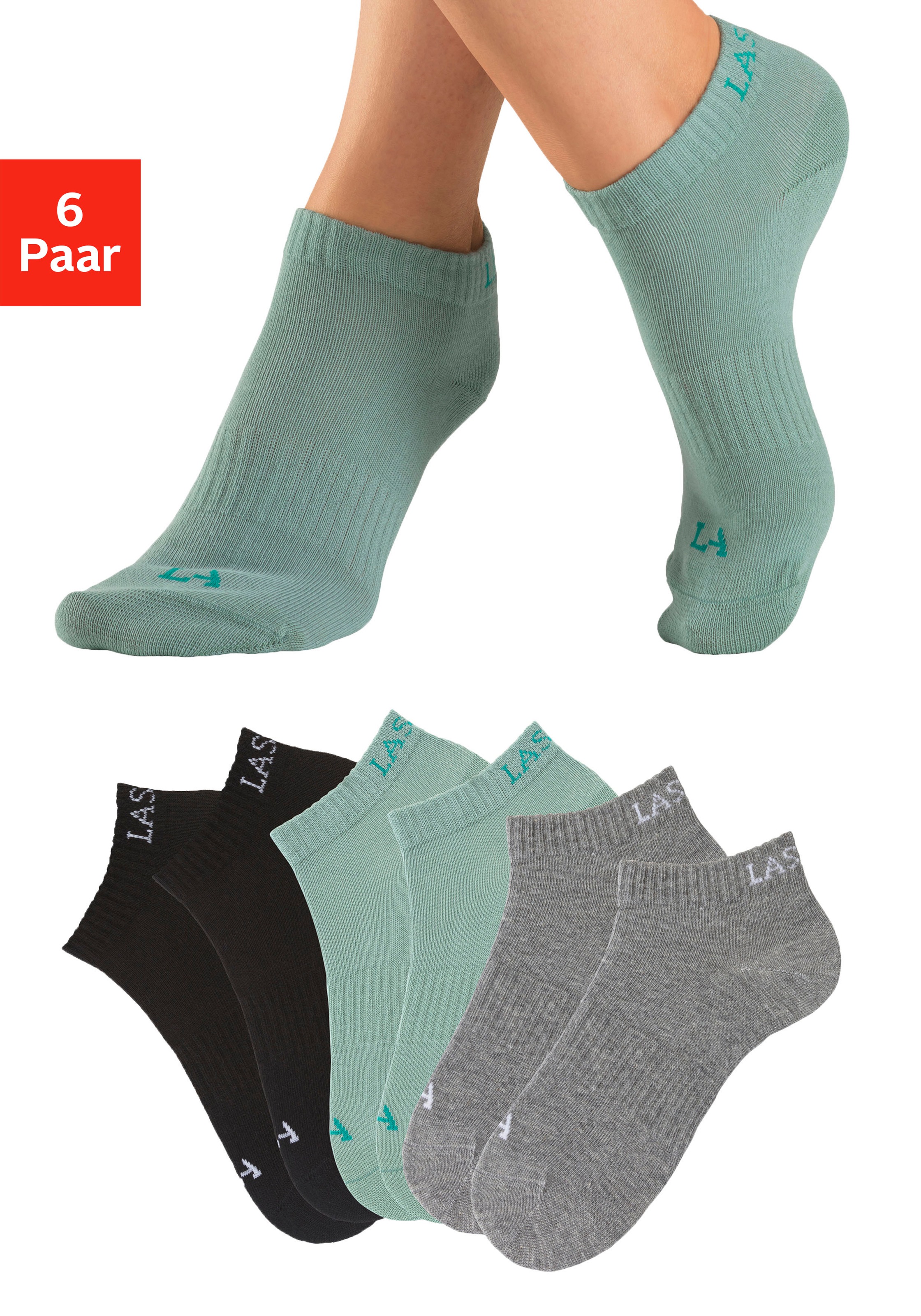LASCANA ACTIVE Sneakersocken Packung, 6 Paar tlg. mit eingestricktem Marken Logo