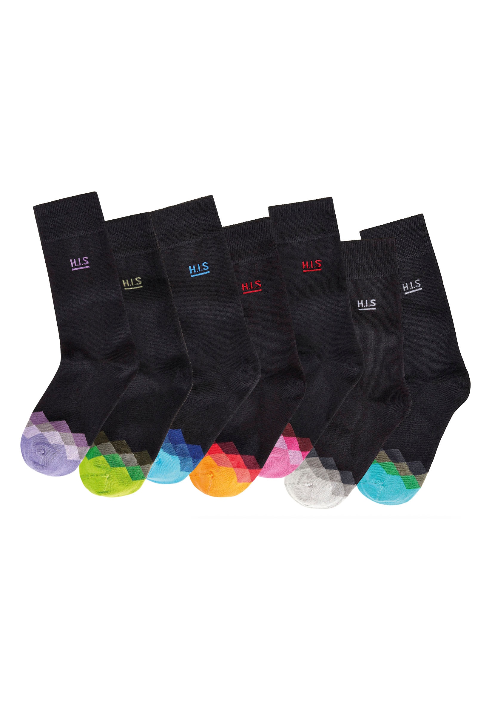 H.I.S Socken Packung, 7 Stk. tlg. mit bunt gemusterter Spitze