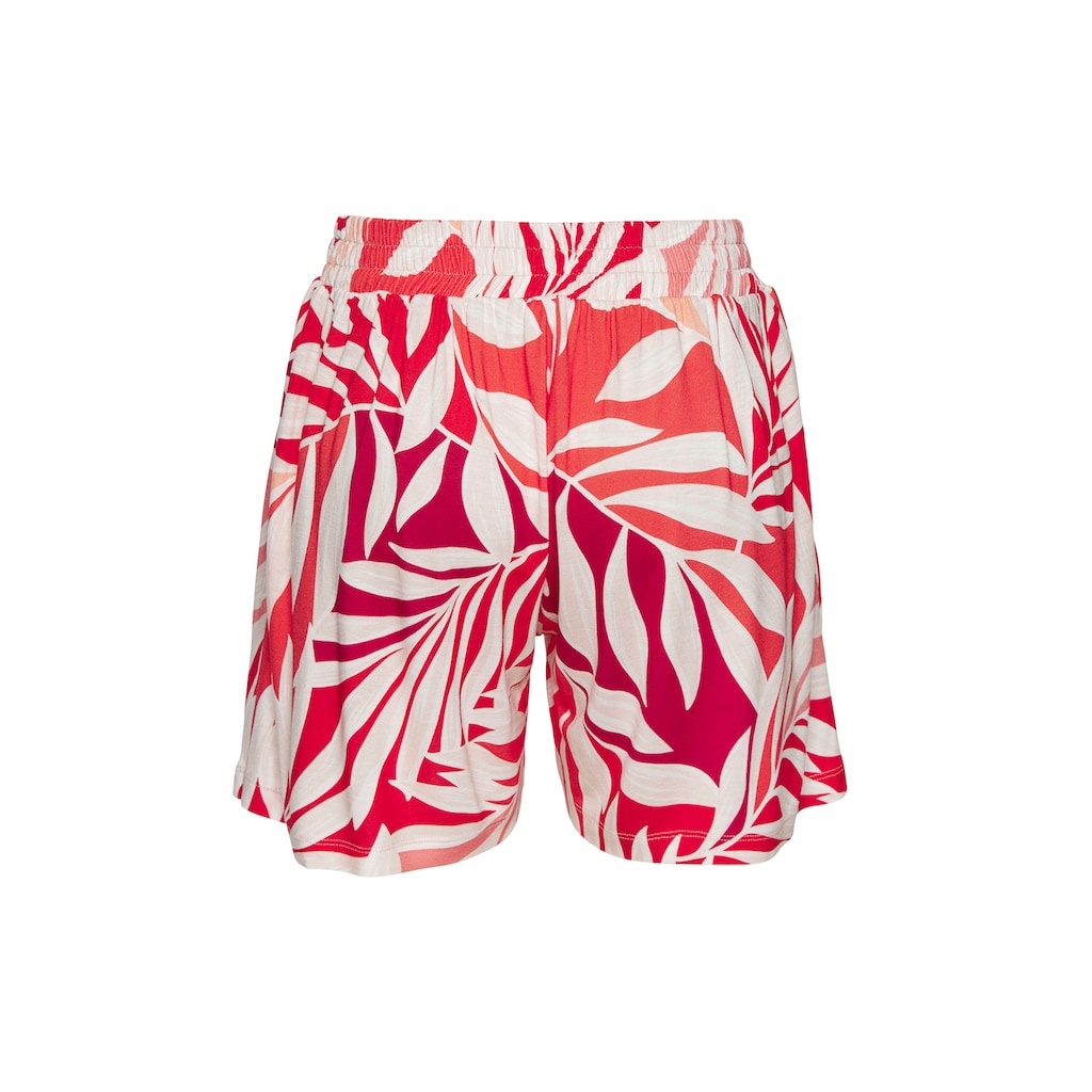LASCANA Strandshorts, (mit fixiertem Bindegürtel), aus Viskosejersey, kurze Hose mit Alloverprint