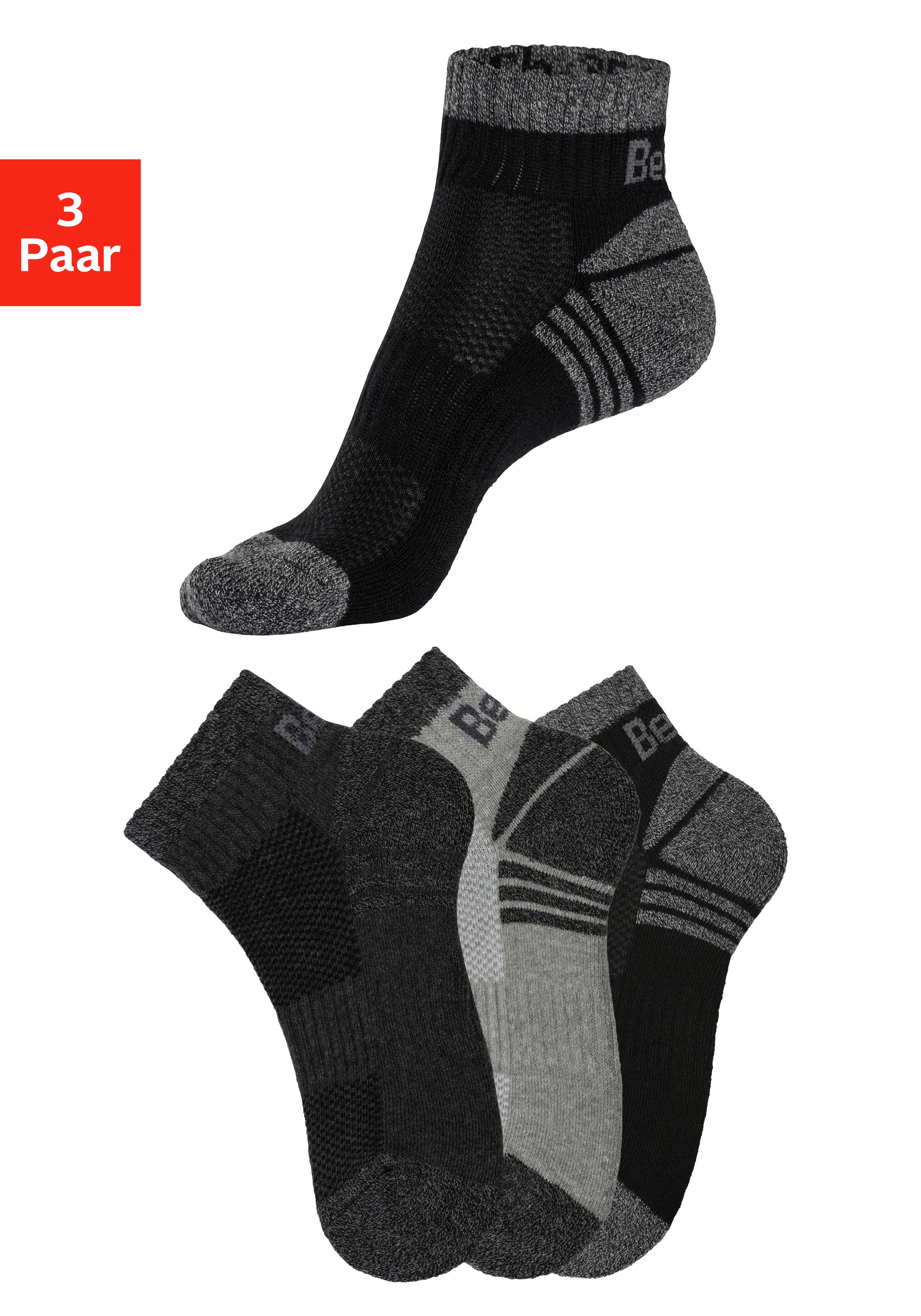 Bench. Kurzsocken Packung, 3 Paar tlg. mit Mittelfussgummi und Pikee