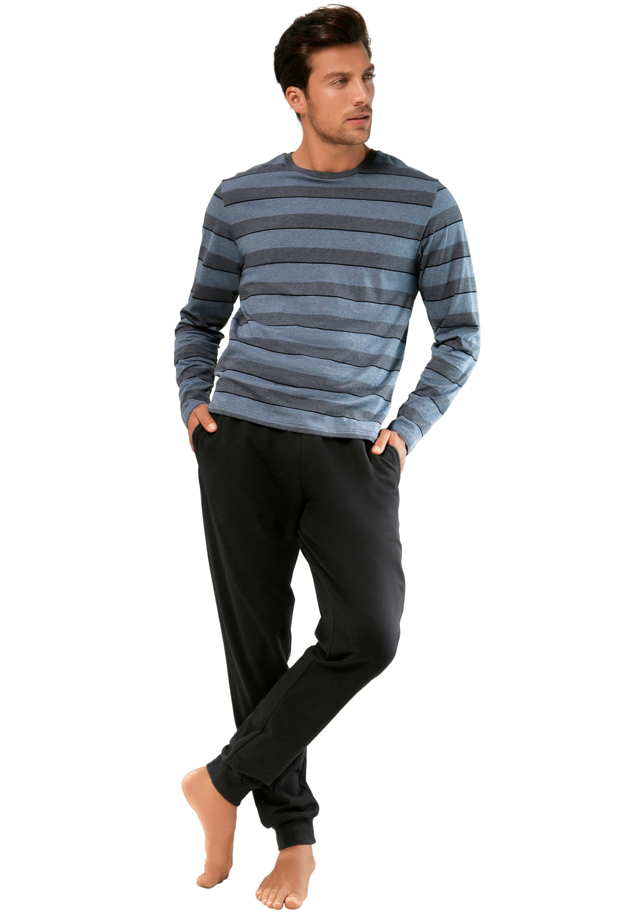 H.I.S Pyjama 1 Stück, 2 tlg. Schlafanzug mit aufwendig gestreiftem Oberteil