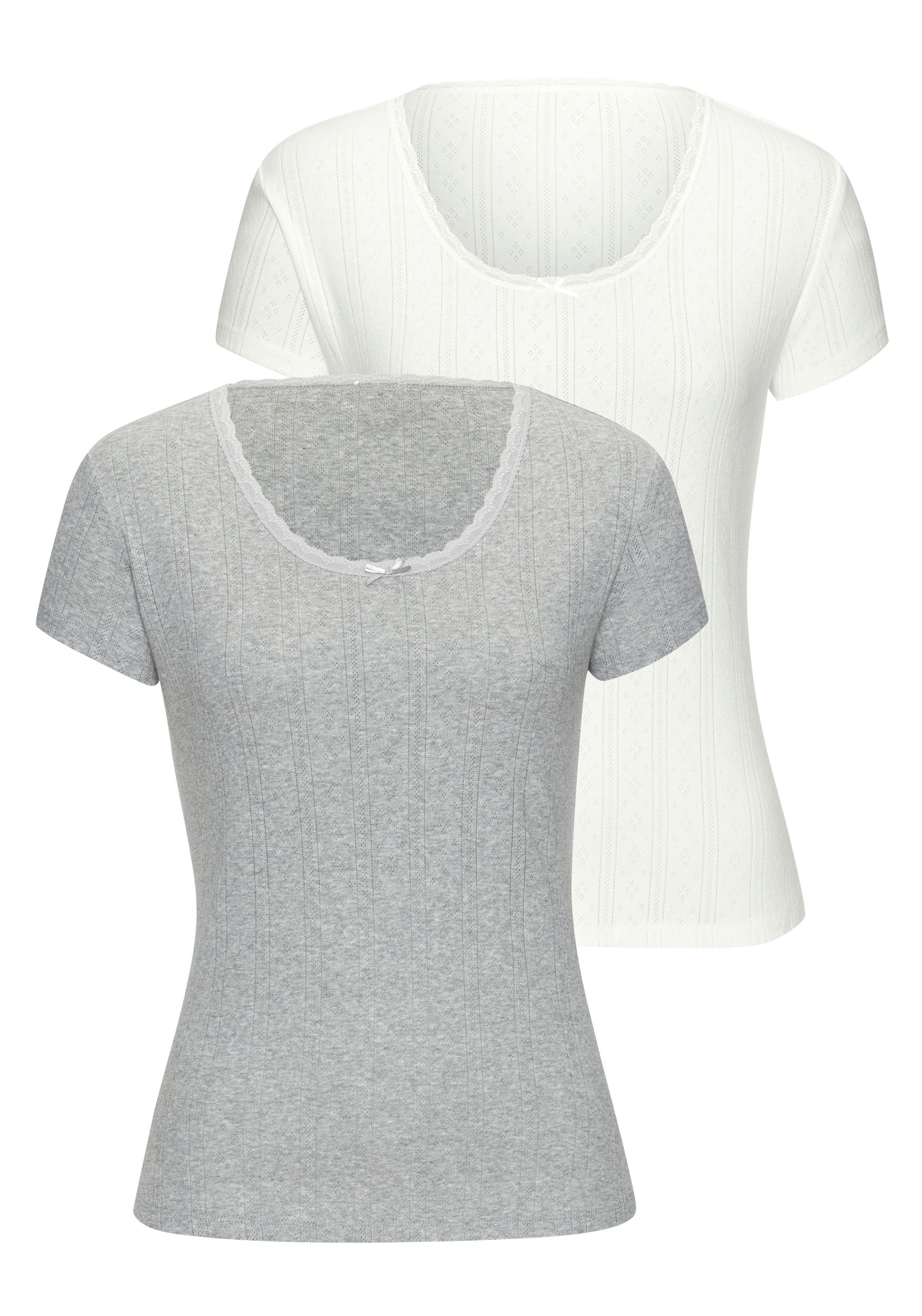 Vivance T-Shirt 2er-Pack, aus feiner Pointelle-Ware mit Spitze, reine Baumwolle