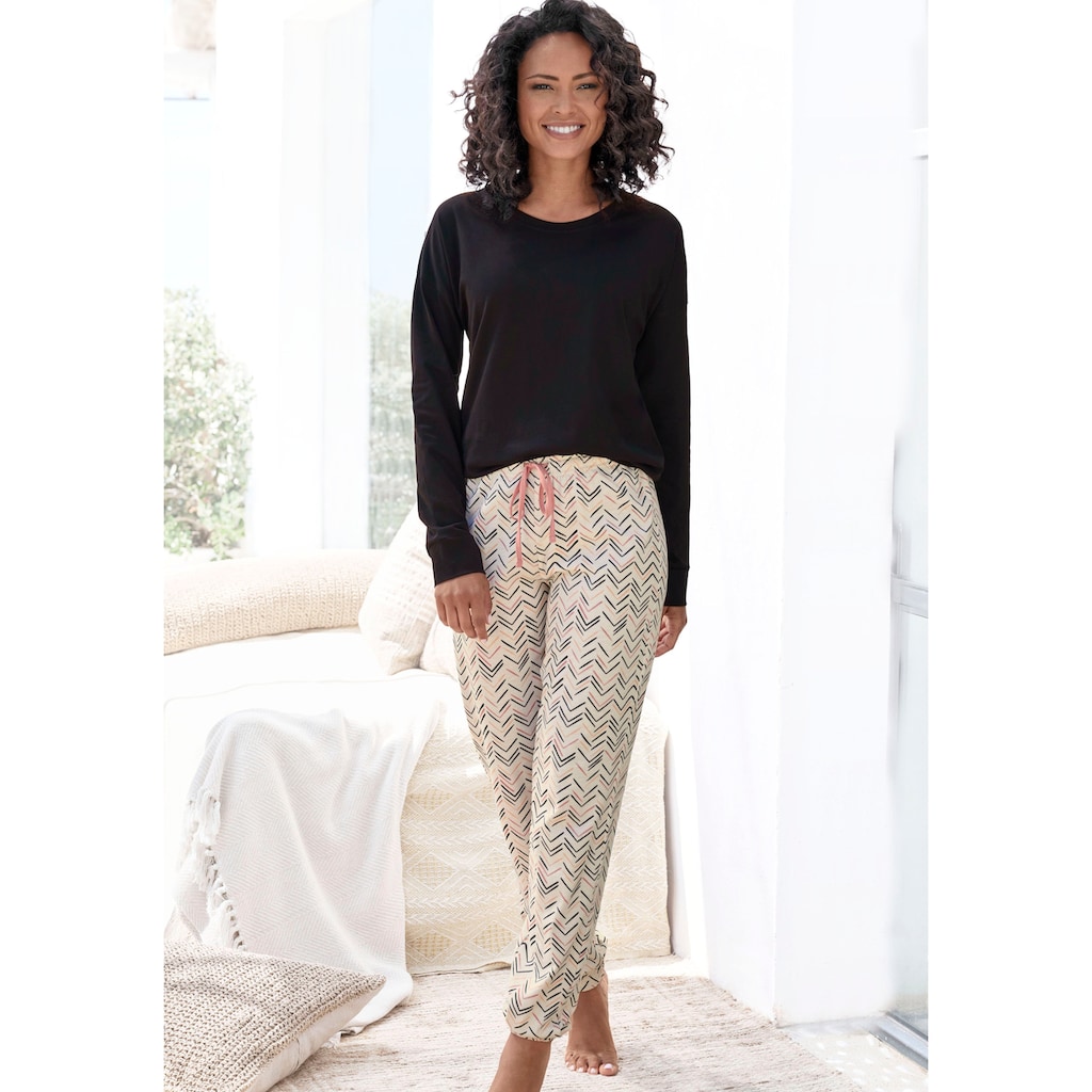 Vivance Dreams Pyjama, (2 tlg.), mit malerischem Fischgrat-Muster