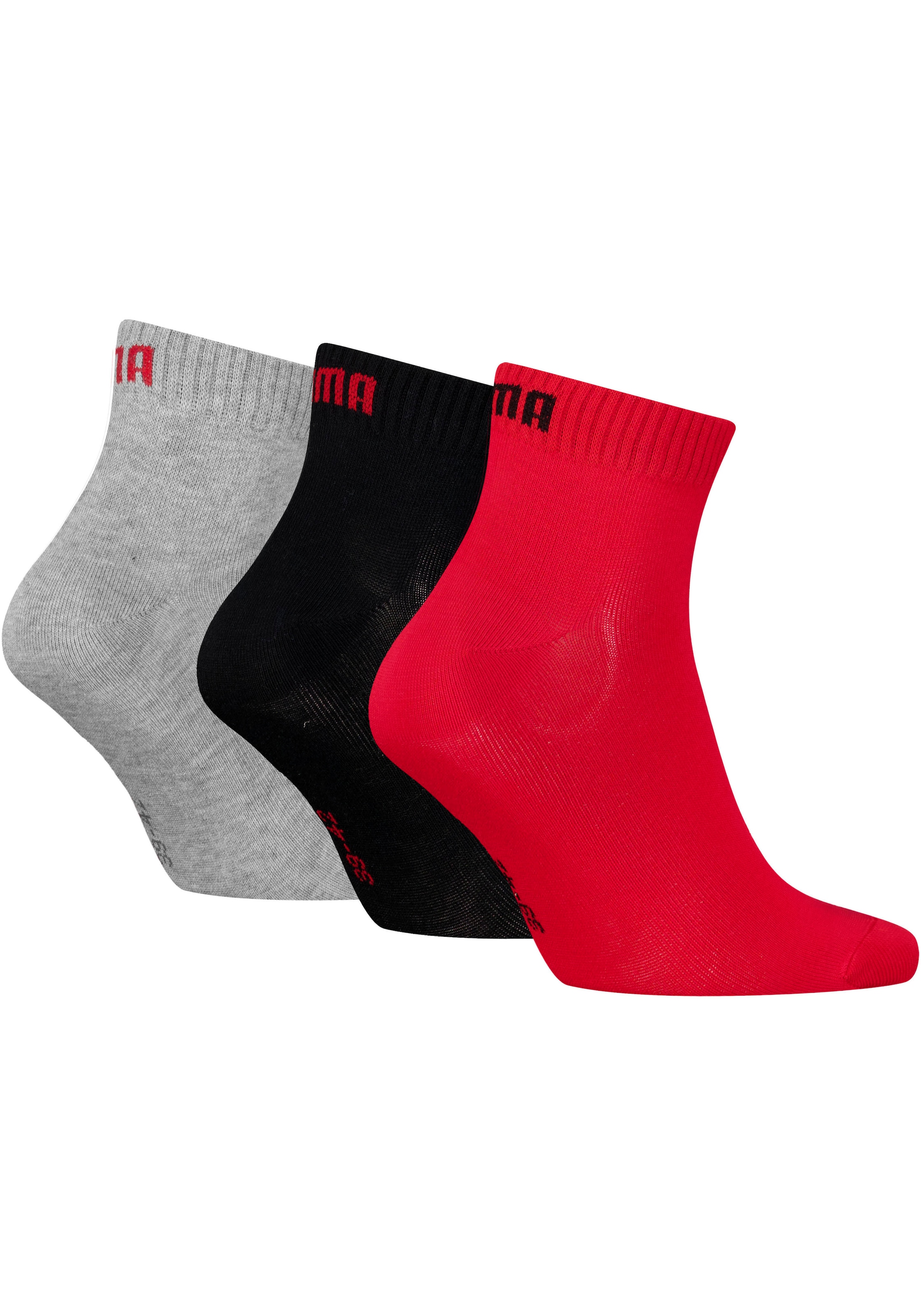 PUMA Chaussettes courtes »PUMA UNISEX QUARTER PLAIN 3P« 3 Paar, 3 Couple tlg. Atmungsaktiv, Rippenbündchen, weiche Baumwollmischung