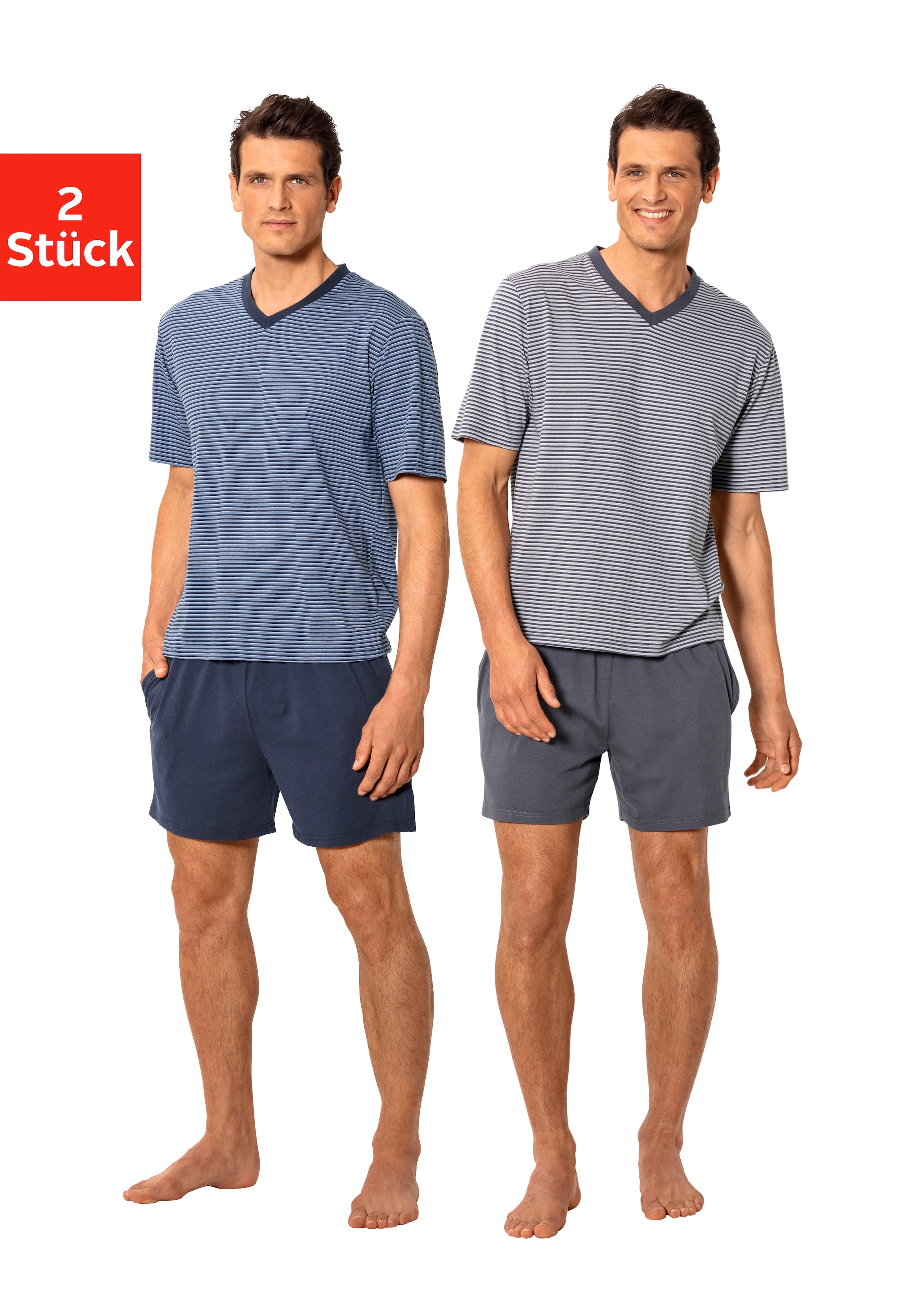 le jogger® Pyjama Packung, 2 Stück, 4 tlg. Schlafanzug mit garngefärbtem Streifen