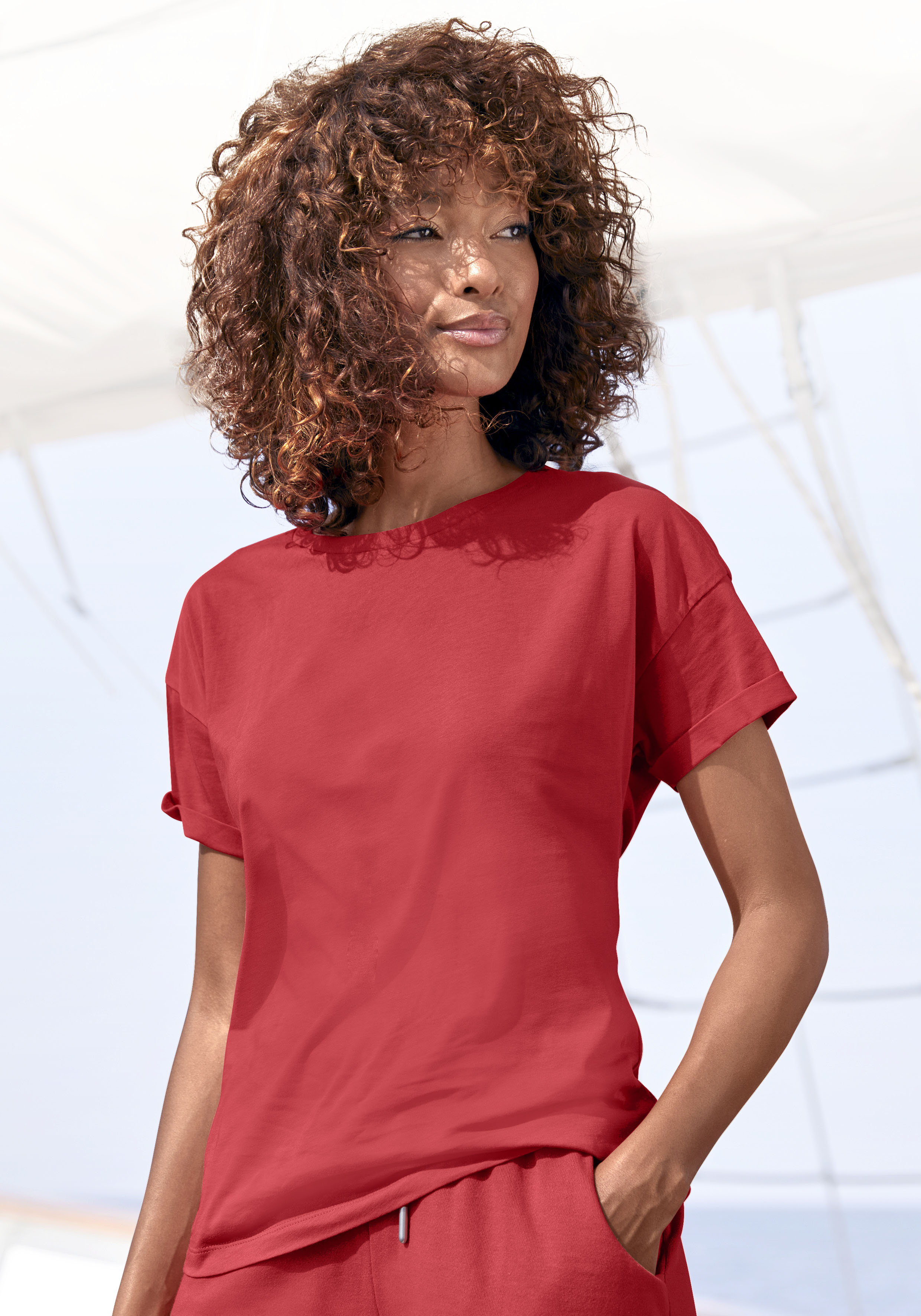 Thumbnail - H.I.S T-Shirt, mit Ärmelaufschlag, im maritimen Stil, Loungewear