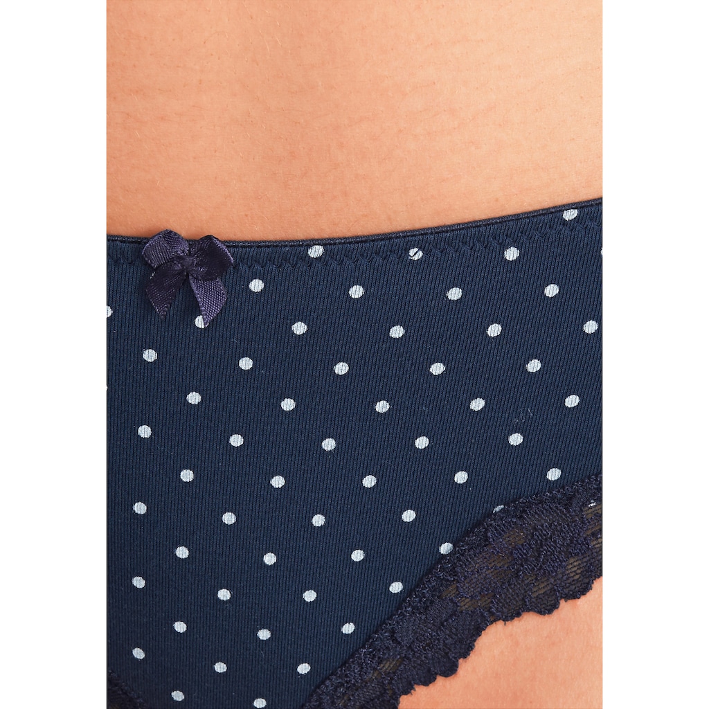 LASCANA Slip, (3er-Pack), aus elastischer Baumwolle mit zarter Spitze