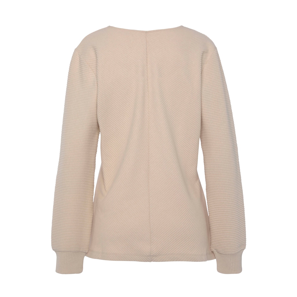 s.Oliver Sweatshirt, Langarmshirt mit V-Ausschnitt und weiche Rippbündchen, Loungewear