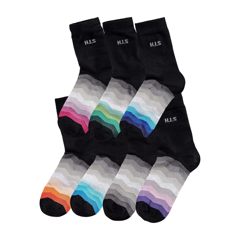 H.I.S Basicsocken, (Packung, 7 Paar), mit schwarzem Schaft