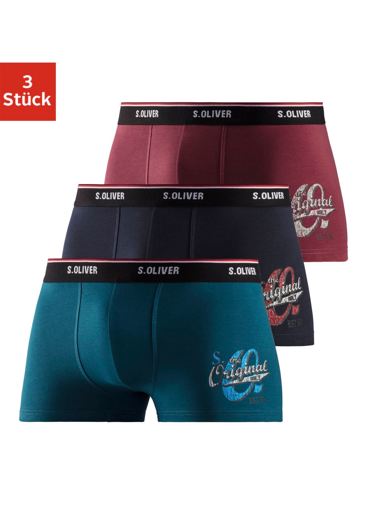 s.Oliver Boxer »Boxershorts für Herren« Packung, 3 Stk. mit Print auf dem Bein