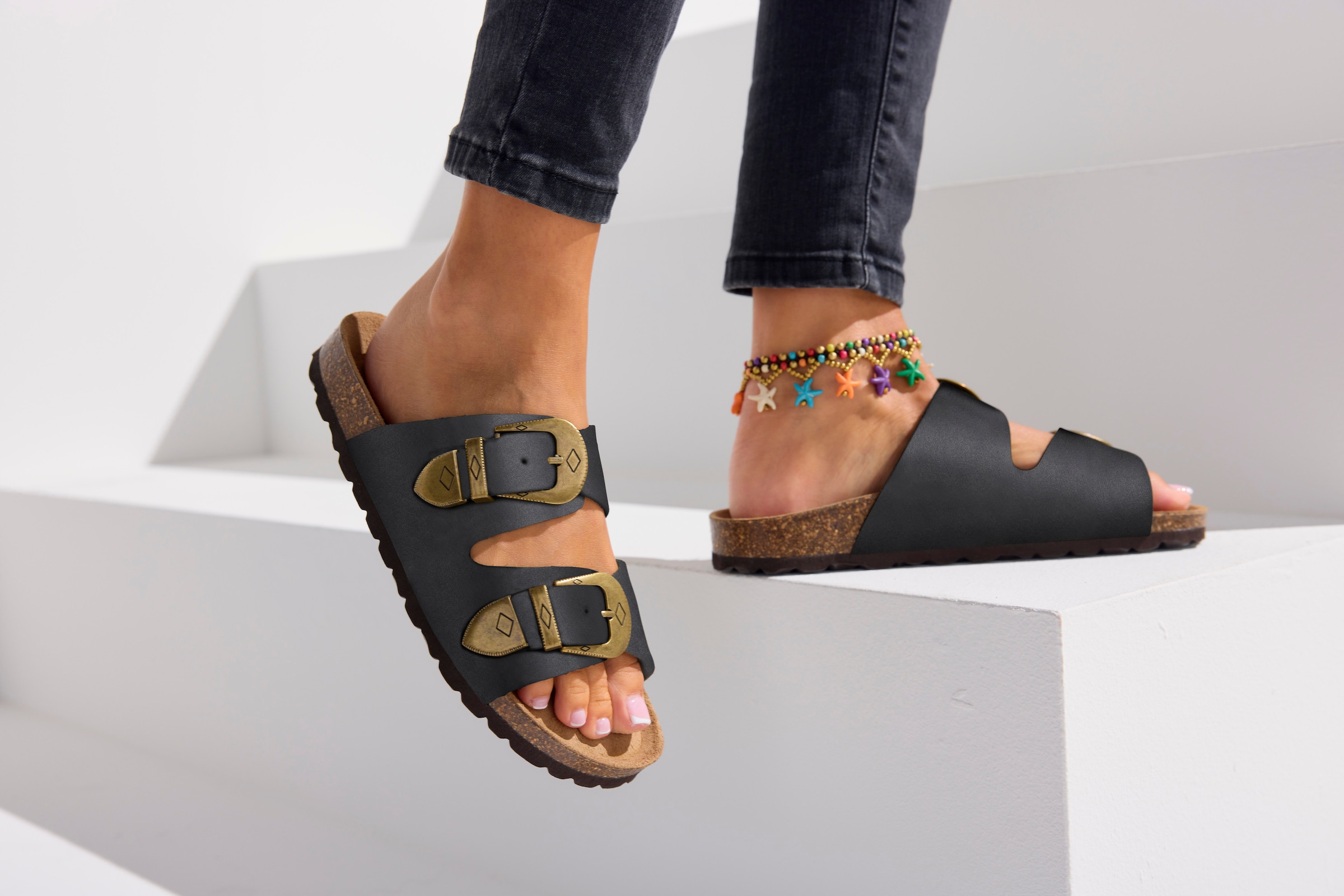 French Connection Pantolette »Mule, Sandale, offener Schuh, Sommerschuhe, Sandale, Lederpantolette«  NEU aus hochwertigem Leder mit weichem Korkfussbett