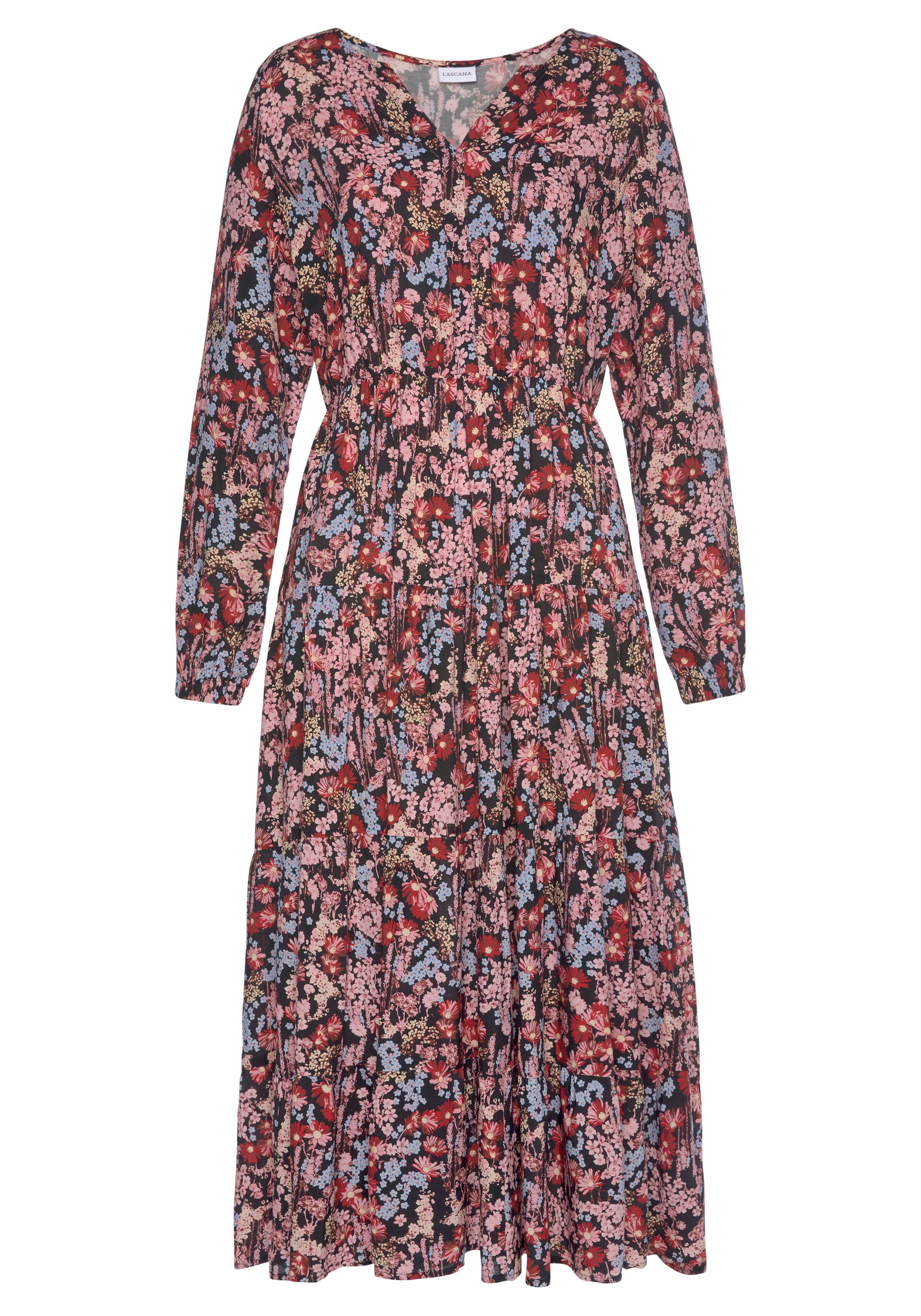 LASCANA Maxikleid mit Blümchenprint und V-Ausschnitt, Sommerkleid
