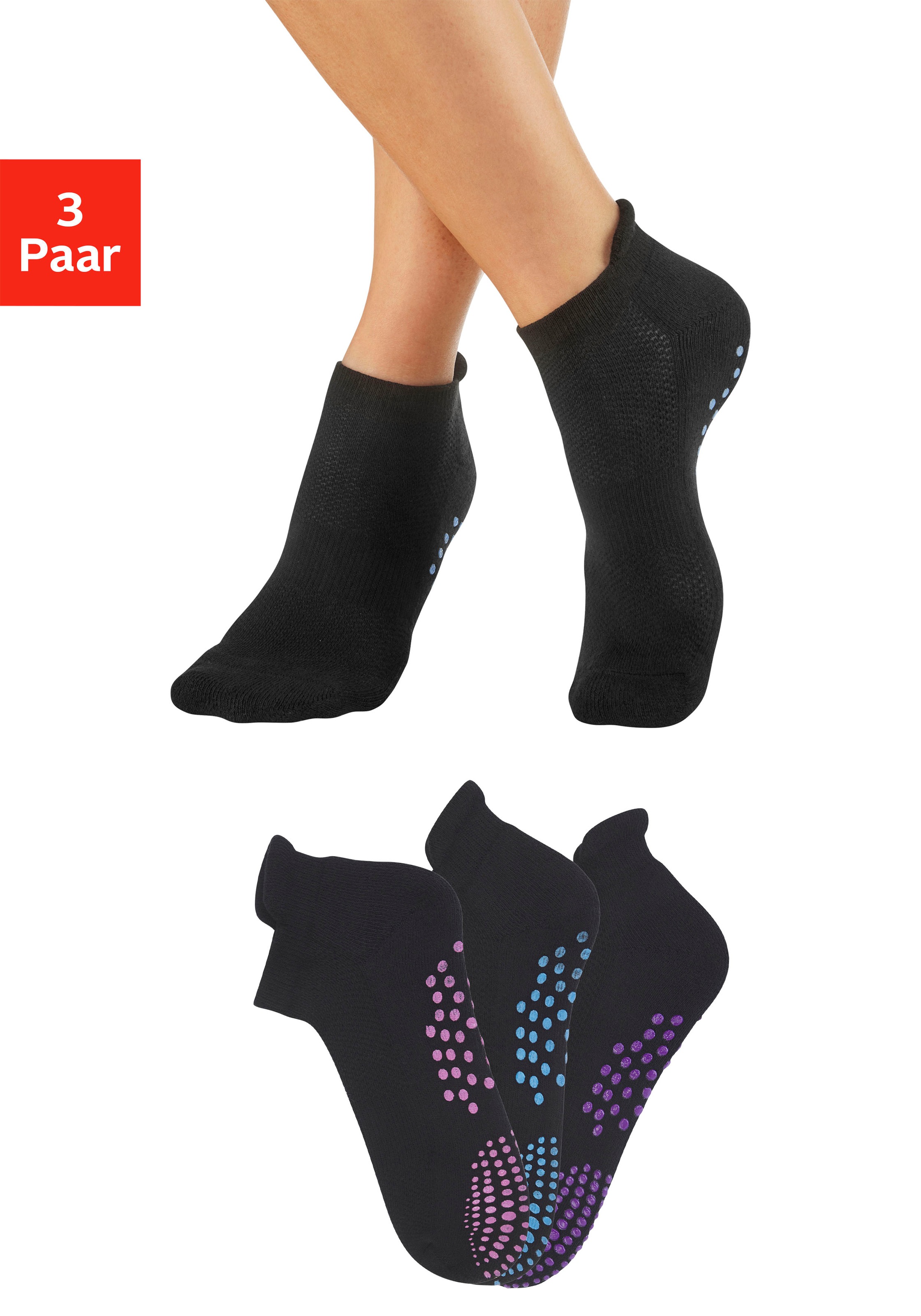 Lavana ABS-Socken Packung, 3 Stk. tlg. mit farbigen Noppen