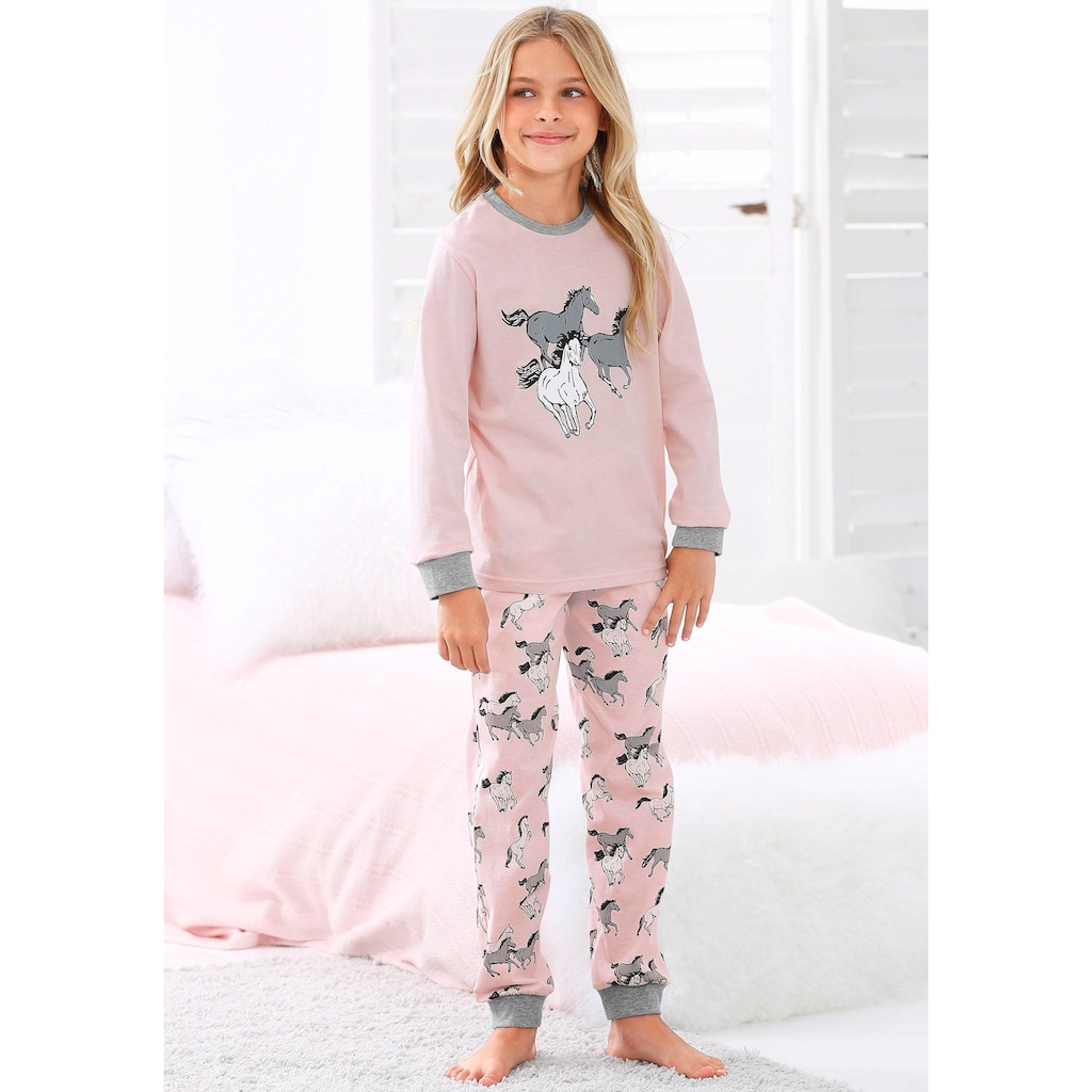 petite fleur Pyjama, (2 tlg., 1 Stück), Schlafanzug in langer Form mit Pferde Print