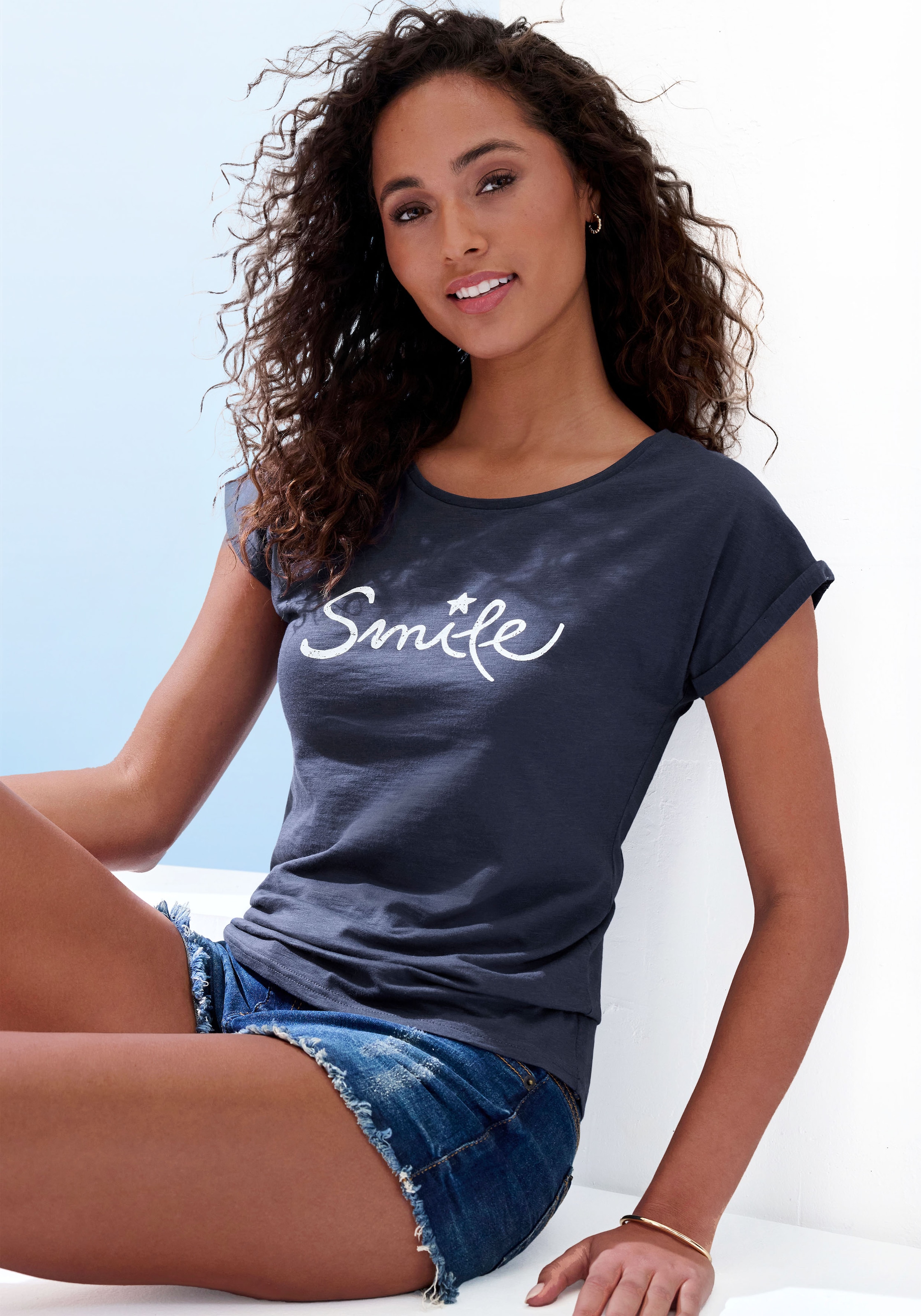 Beachtime T-Shirt »mit Frontdruck "Smile"«, aus weicher Baumwoll-Qualität