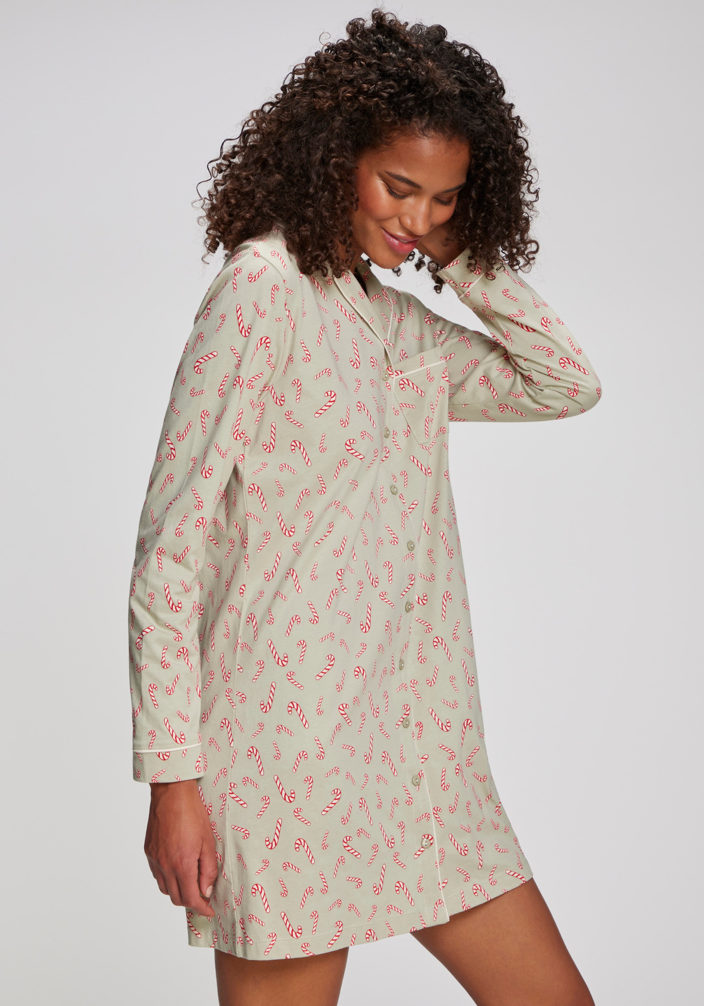 LASCANA Nachthemd 1-teilig,  Brusttasche Mit Weihnachtlichem Muster