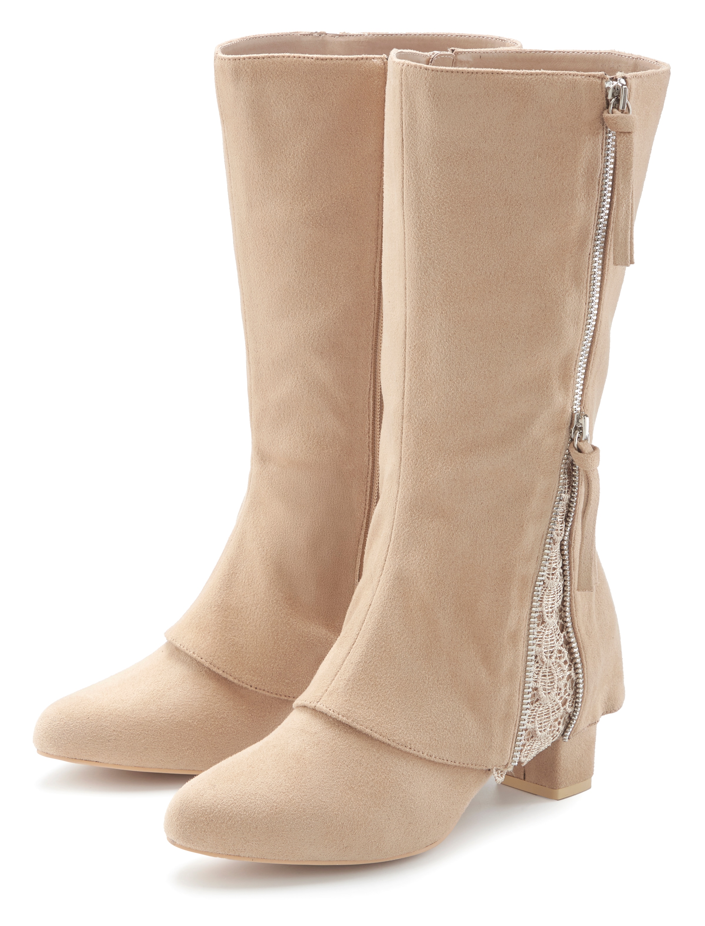 LASCANA Stiefel »Boots, Stiefelette,«  mit raffiniertem Spitzendetail und Zierreissverschluss