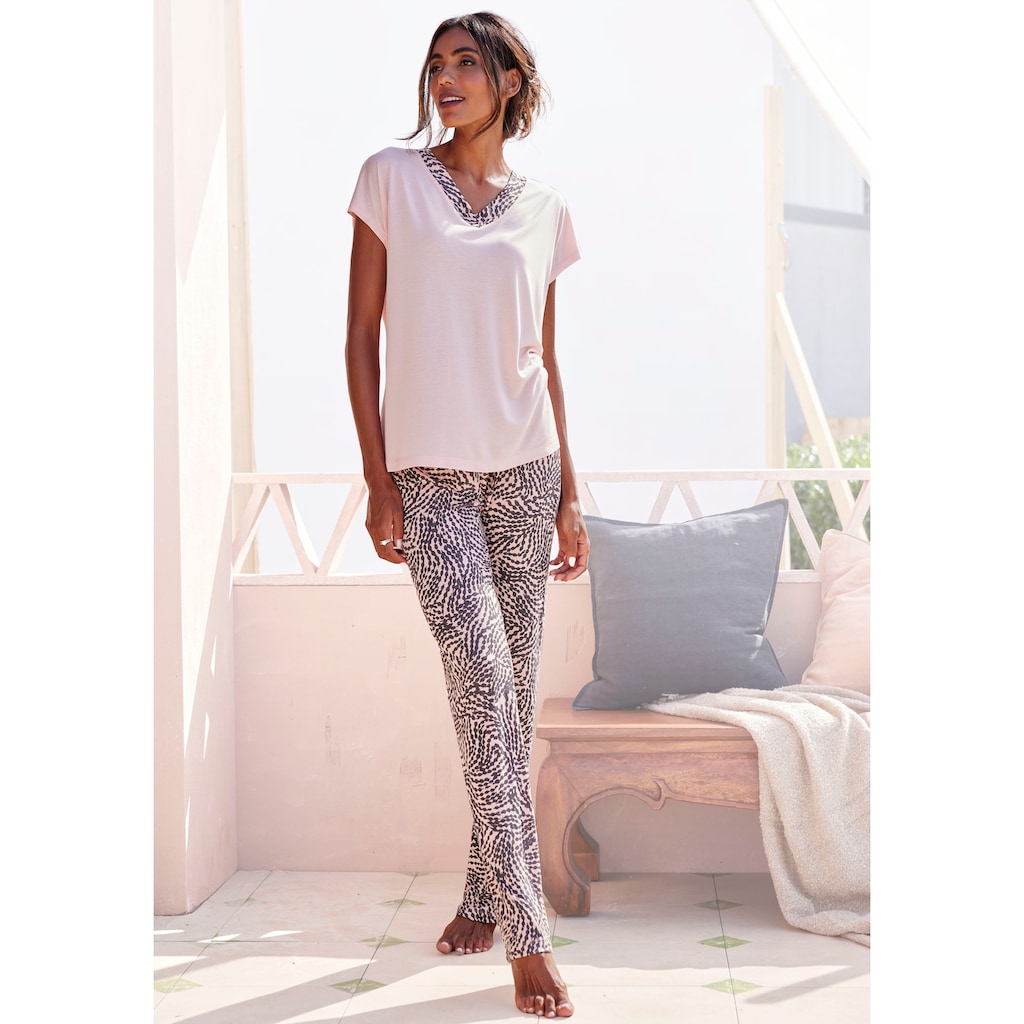 LASCANA Pyjama, (Set, 2 tlg.), mit gemusterten Details